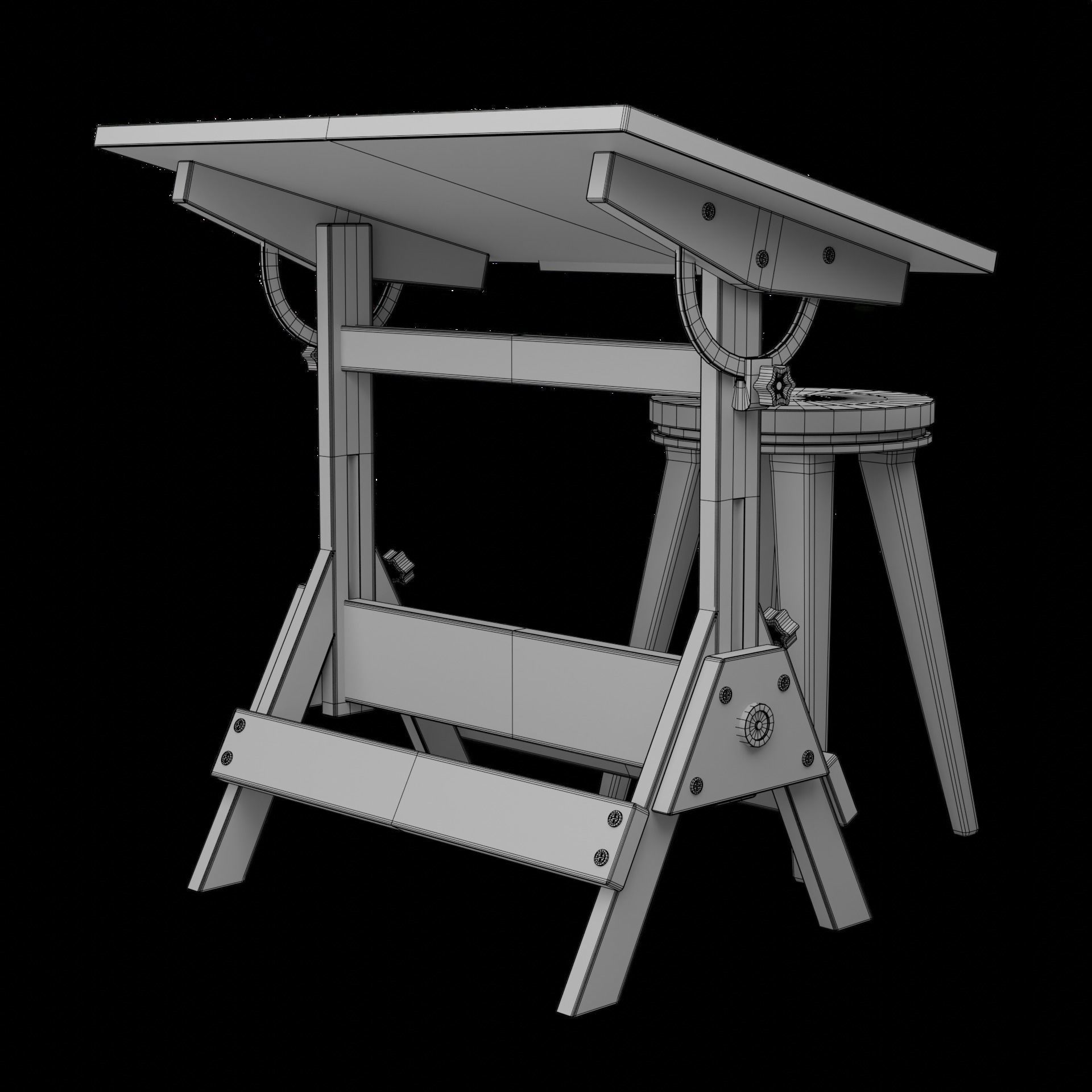Drafting Table Low poly 3D model Low-poly 3D model_2