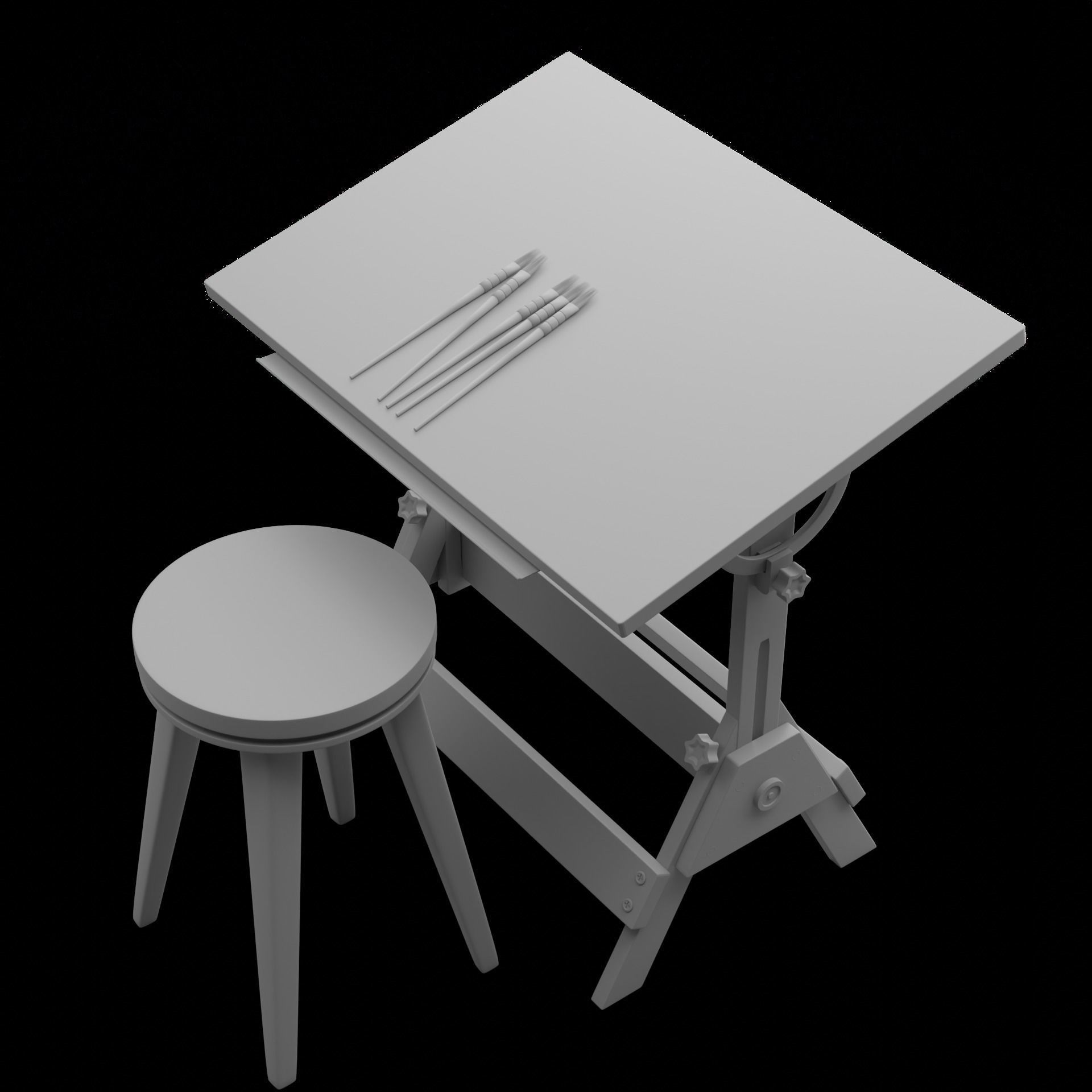 Drafting Table Low poly 3D model Low-poly 3D model_28