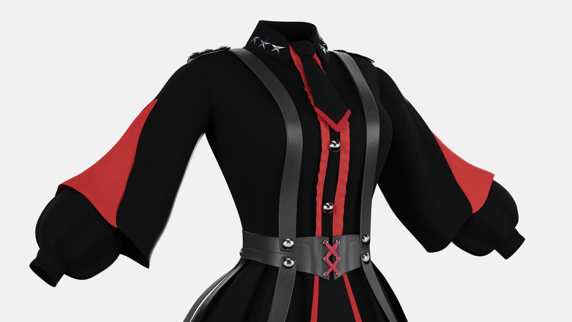 Military Lolita Dress Low-poly 3D model_3