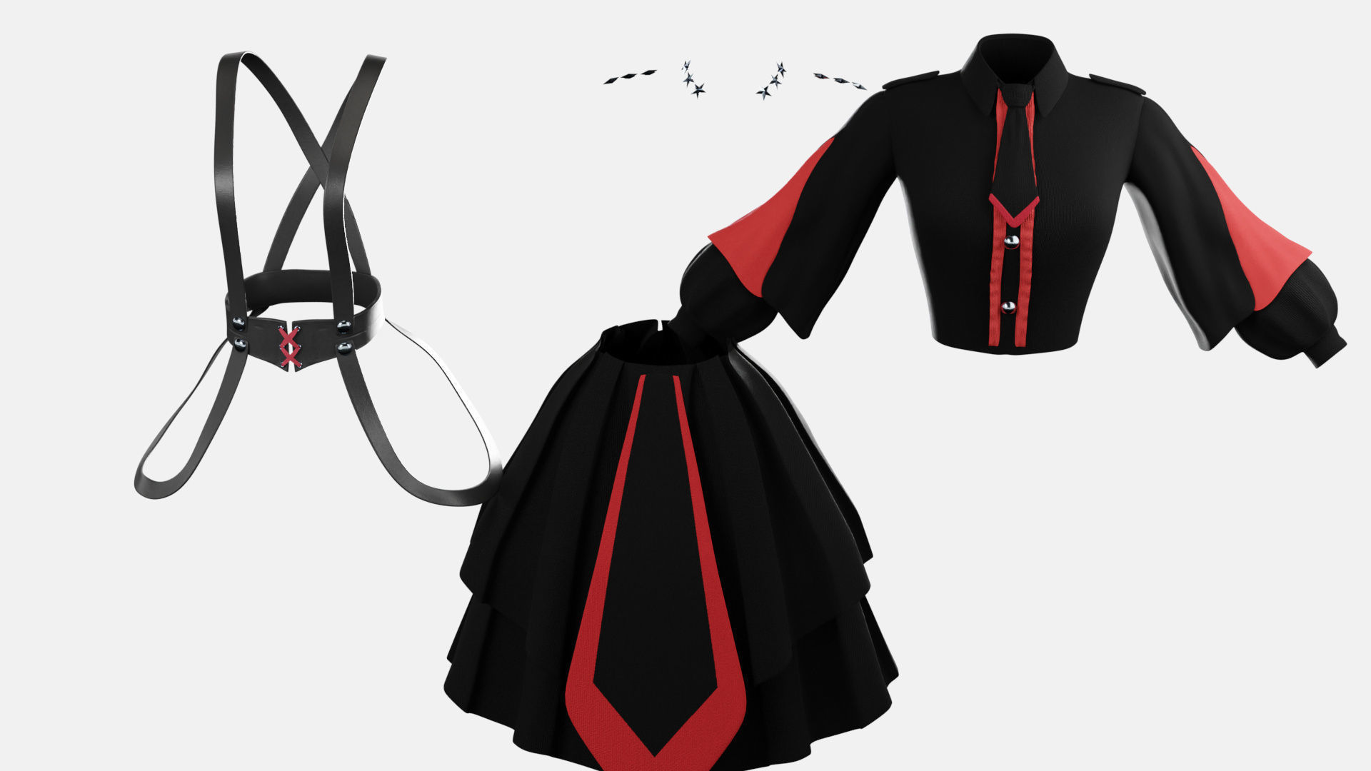 Military Lolita Dress Low-poly 3D model_4