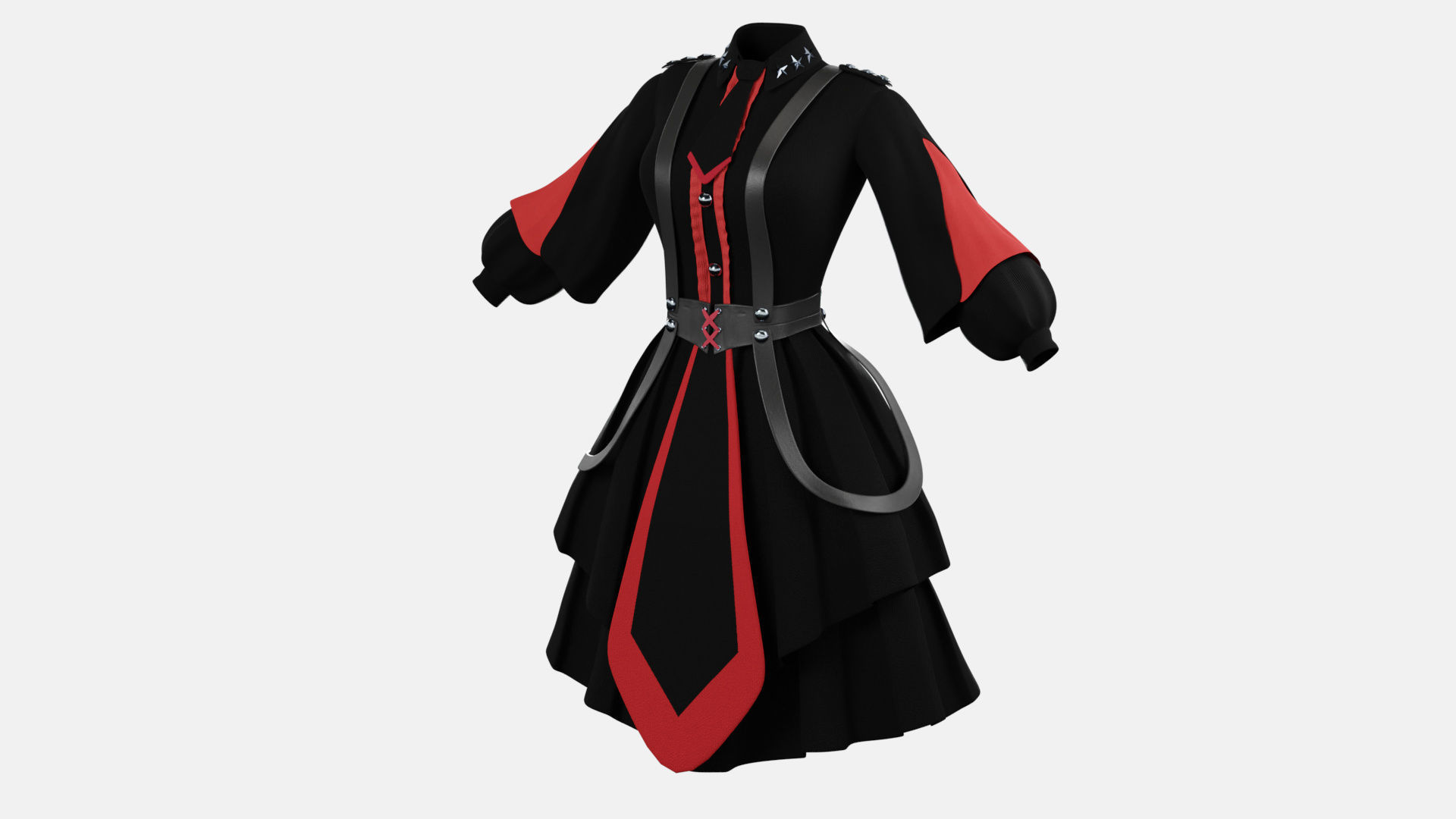 Military Lolita Dress Low-poly 3D model_1