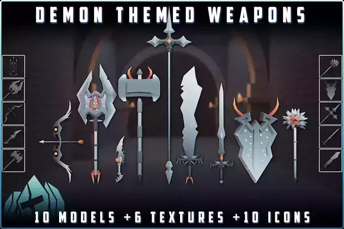 10 Demon Themed Weapons Low-poly 3D model