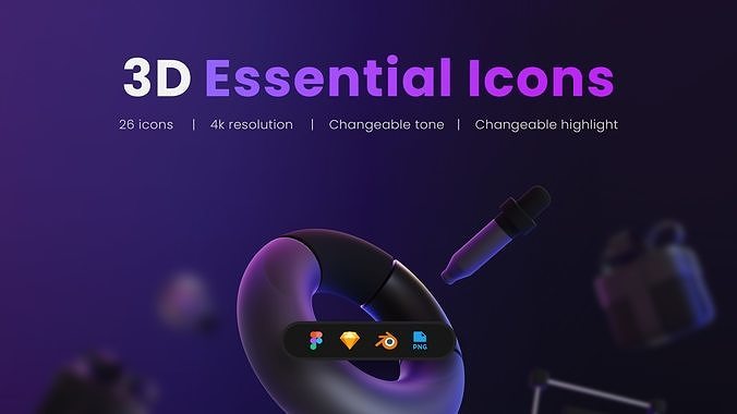 3D Essential Icons Low-poly 3D model