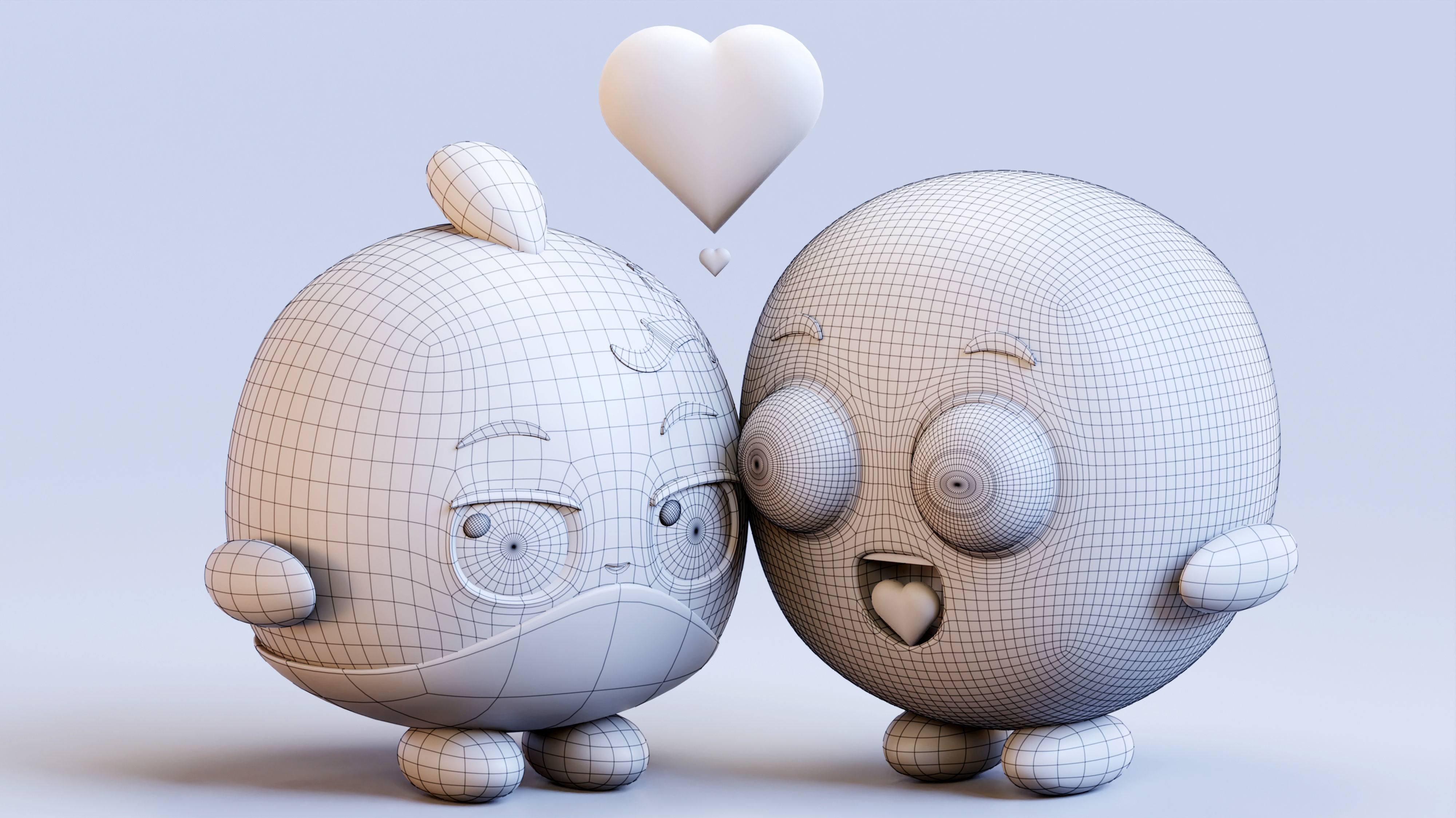 Cute Lovely Emoji Couple Low-poly 3D model_14