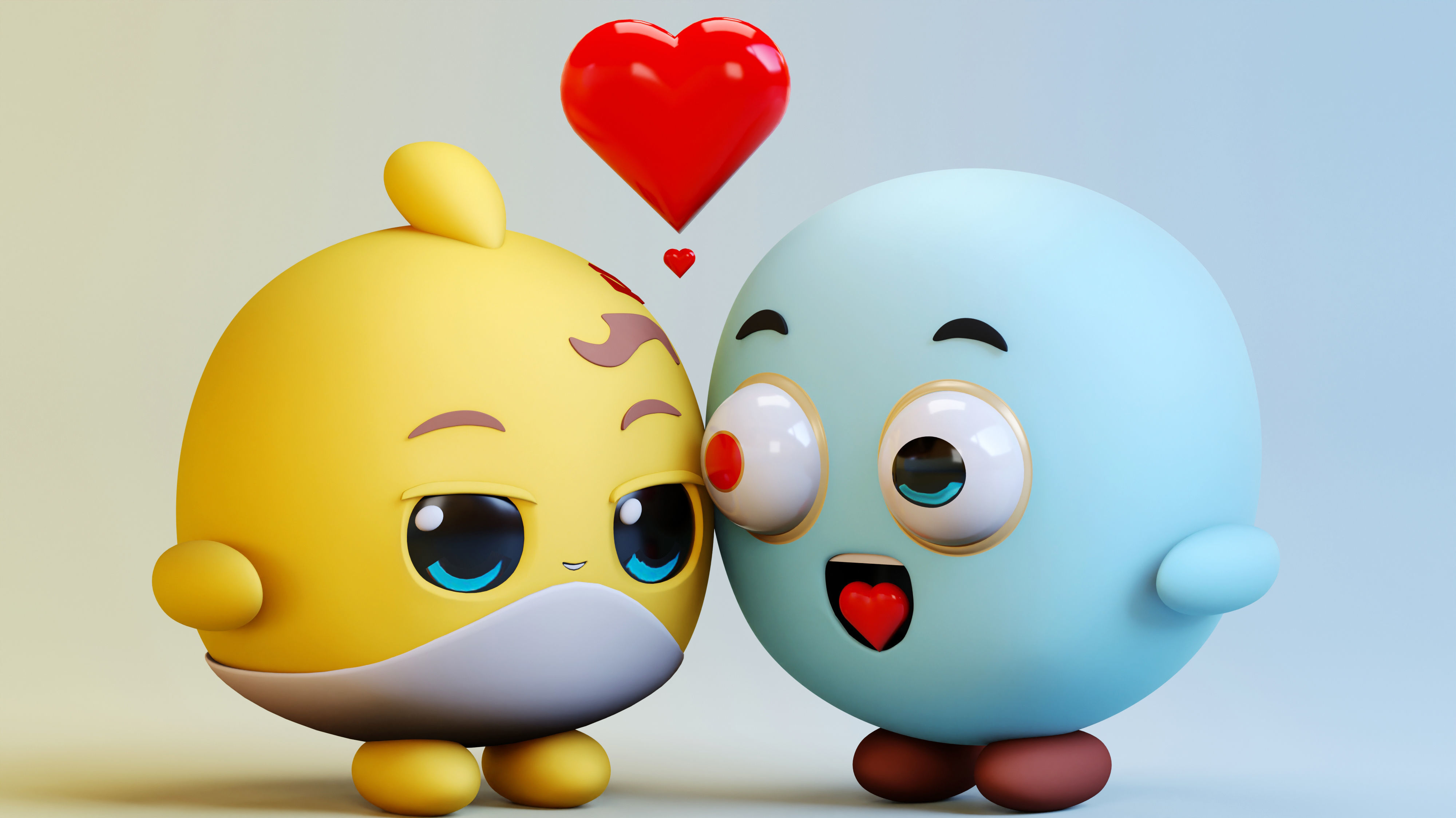 Cute Lovely Emoji Couple Low-poly 3D model_12