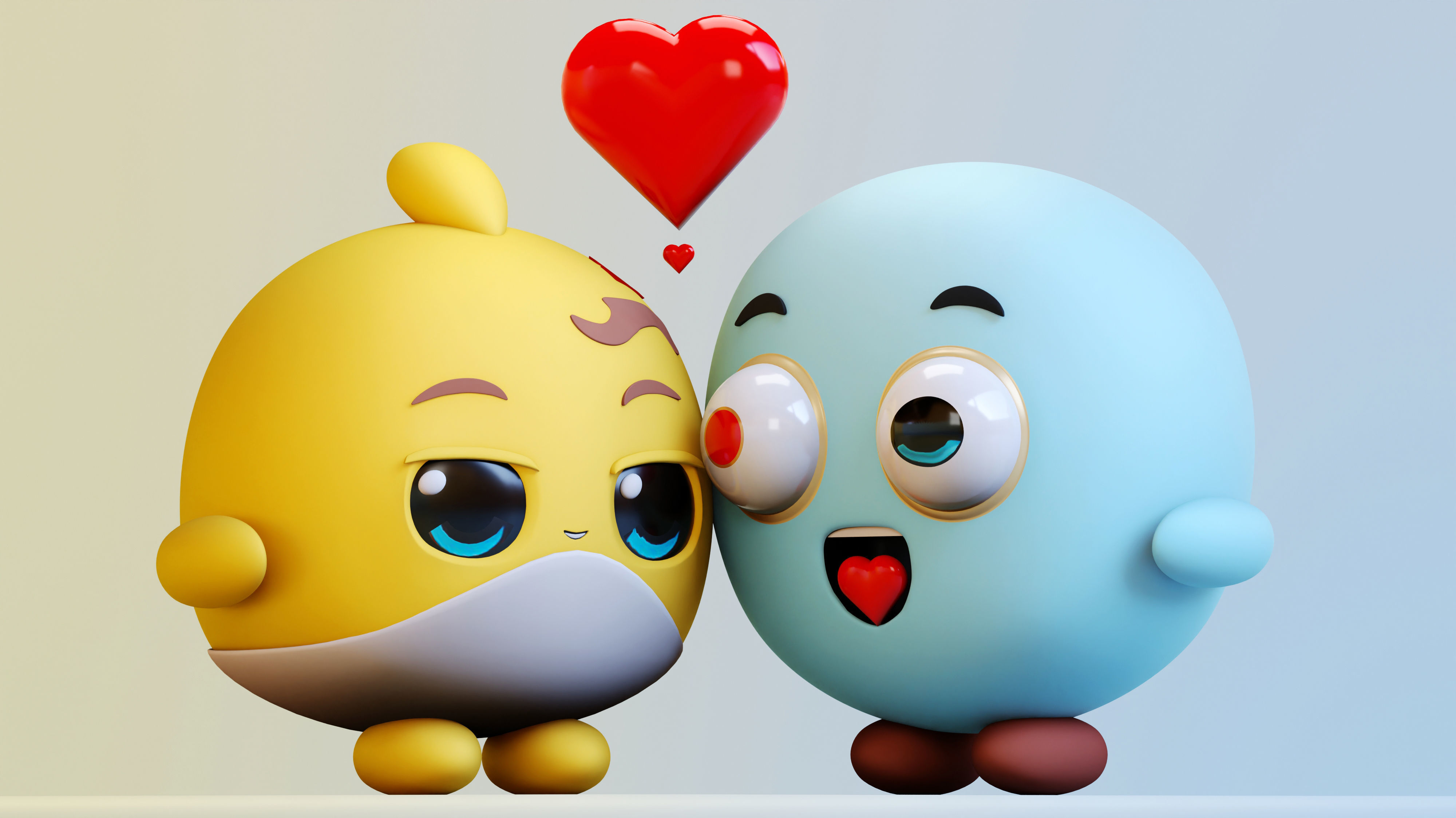Cute Lovely Emoji Couple Low-poly 3D model_1