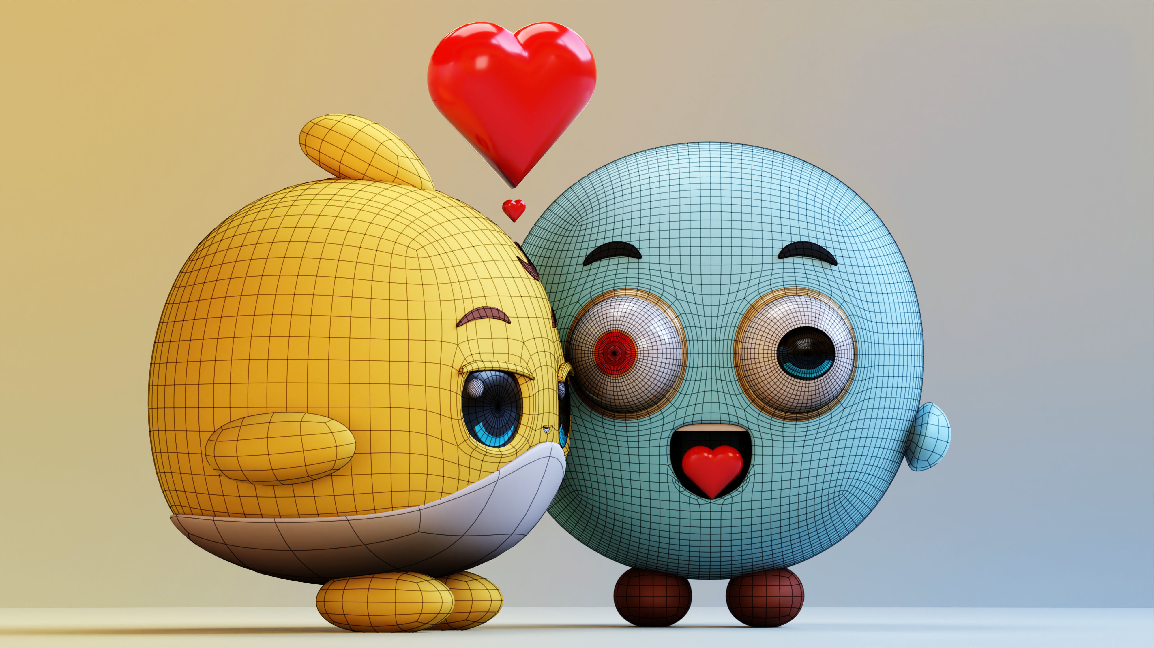 Cute Lovely Emoji Couple Low-poly 3D model_2