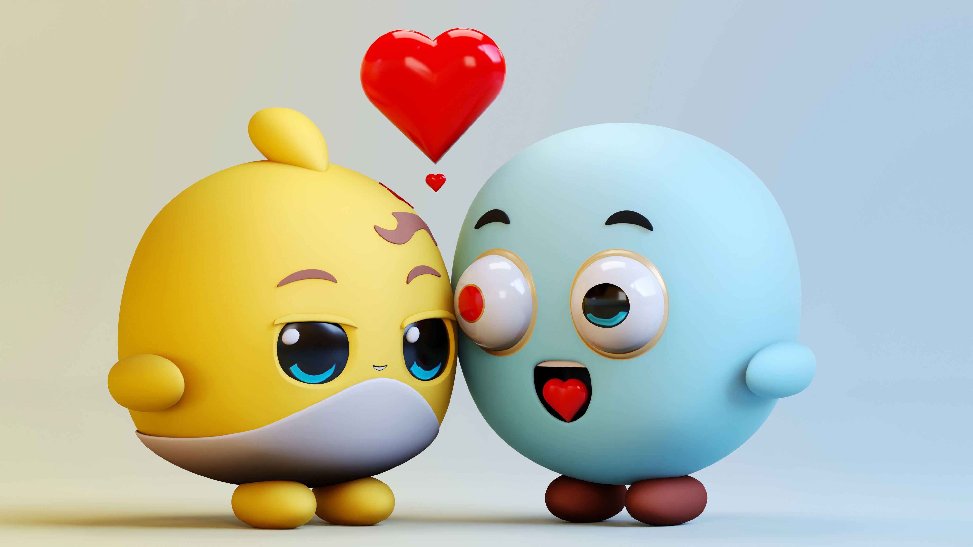Cute Lovely Emoji Couple Low-poly 3D model_7