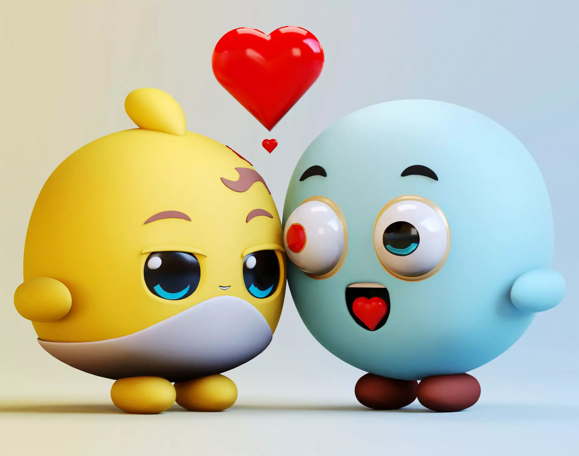 Cute Lovely Emoji Couple Low-poly 3D model_0