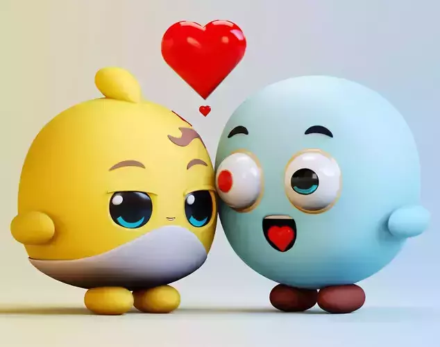 Cute Lovely Emoji Couple Low-poly 3D model