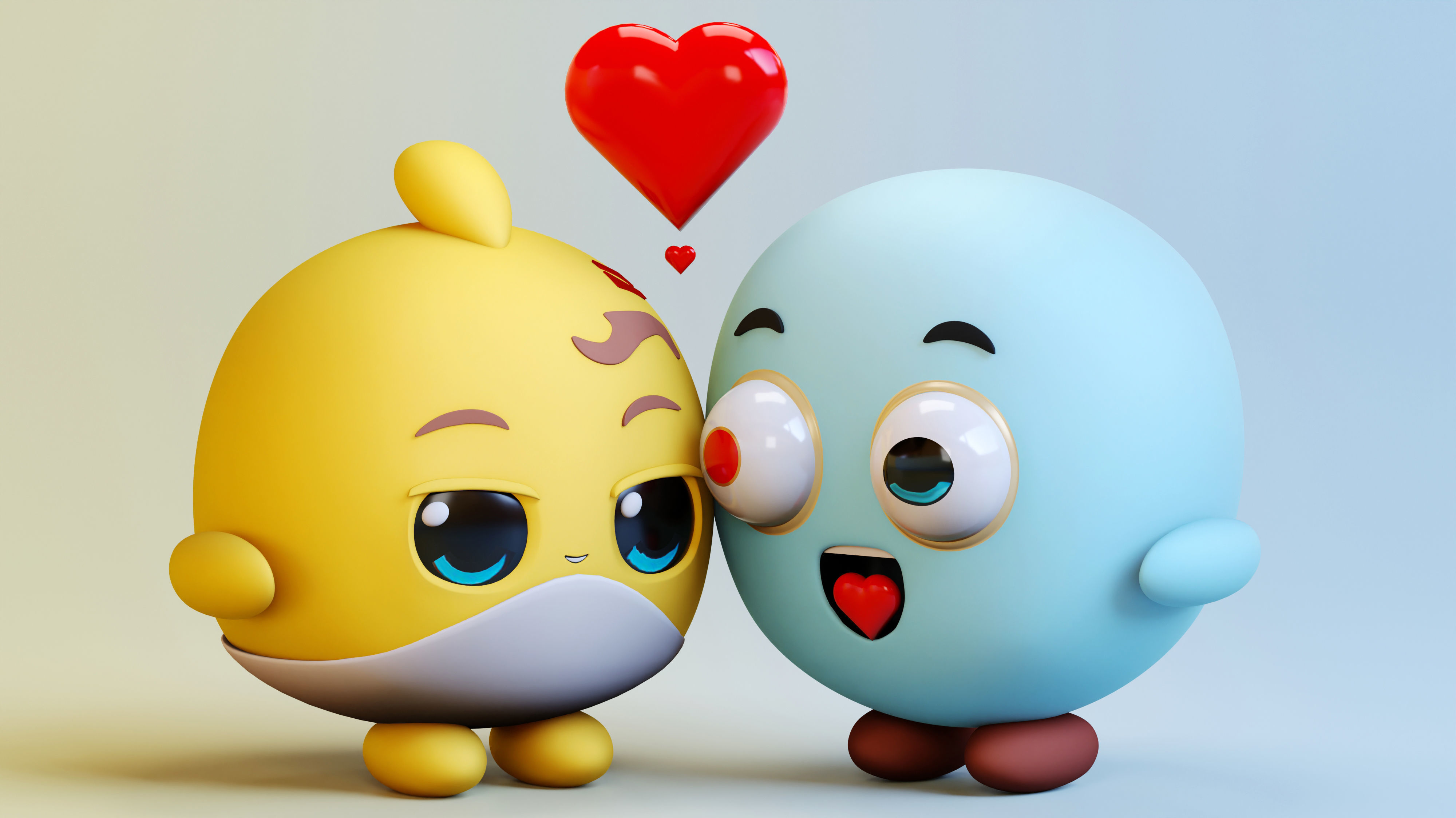 Cute Lovely Emoji Couple Low-poly 3D model_6