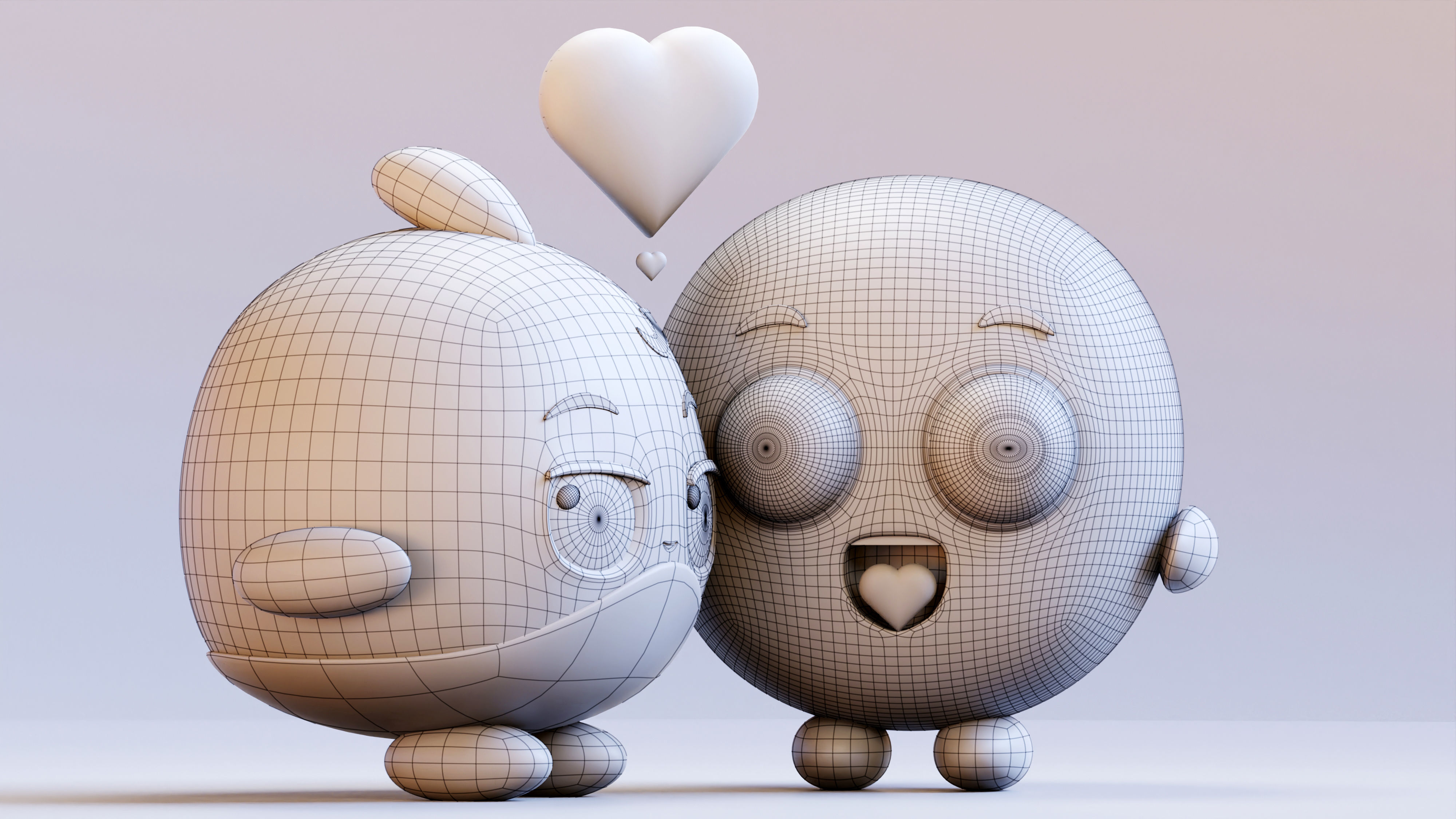 Cute Lovely Emoji Couple Low-poly 3D model_10