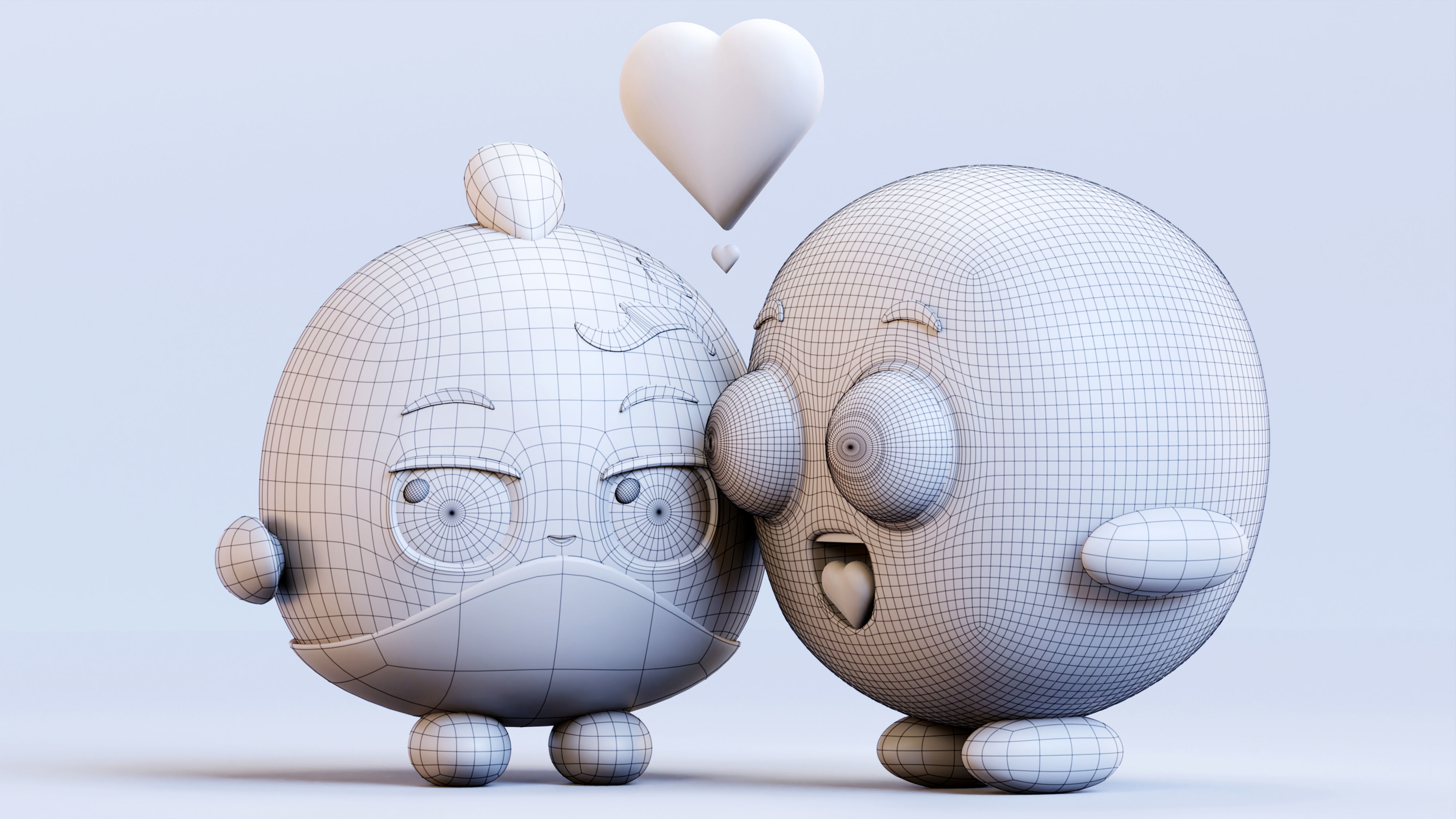 Cute Lovely Emoji Couple Low-poly 3D model_3
