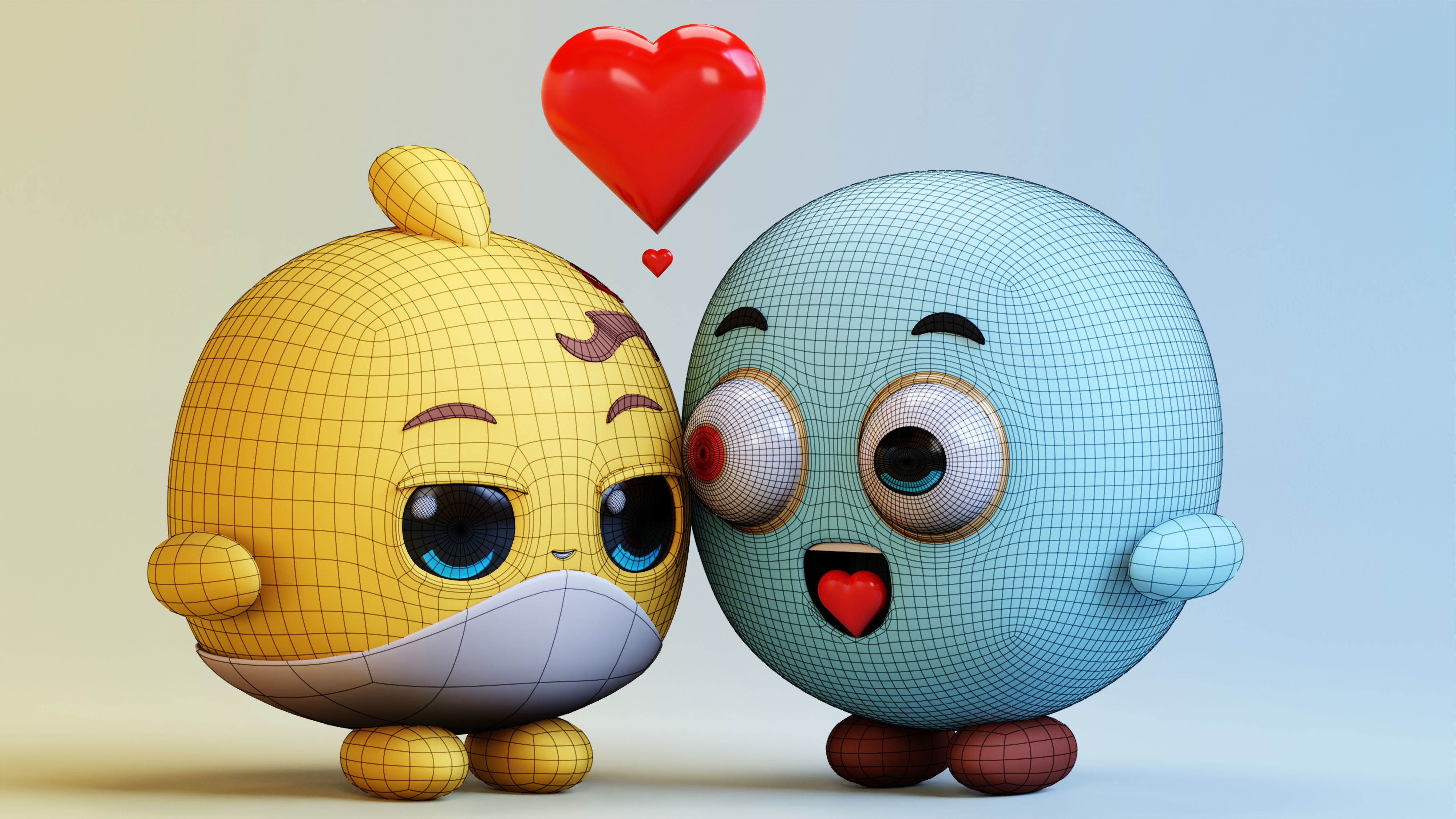 Cute Lovely Emoji Couple Low-poly 3D model_18