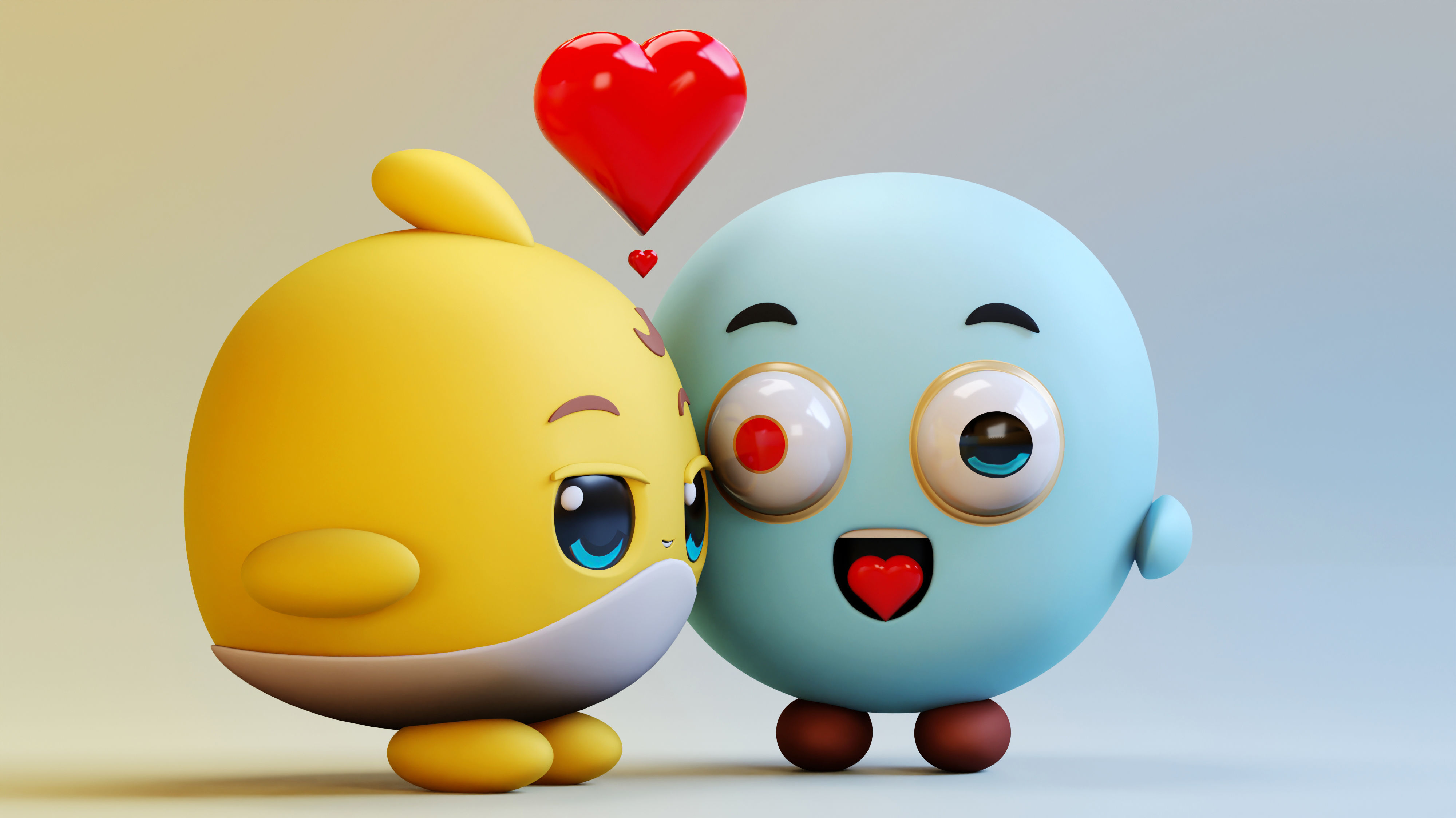 Cute Lovely Emoji Couple Low-poly 3D model_5