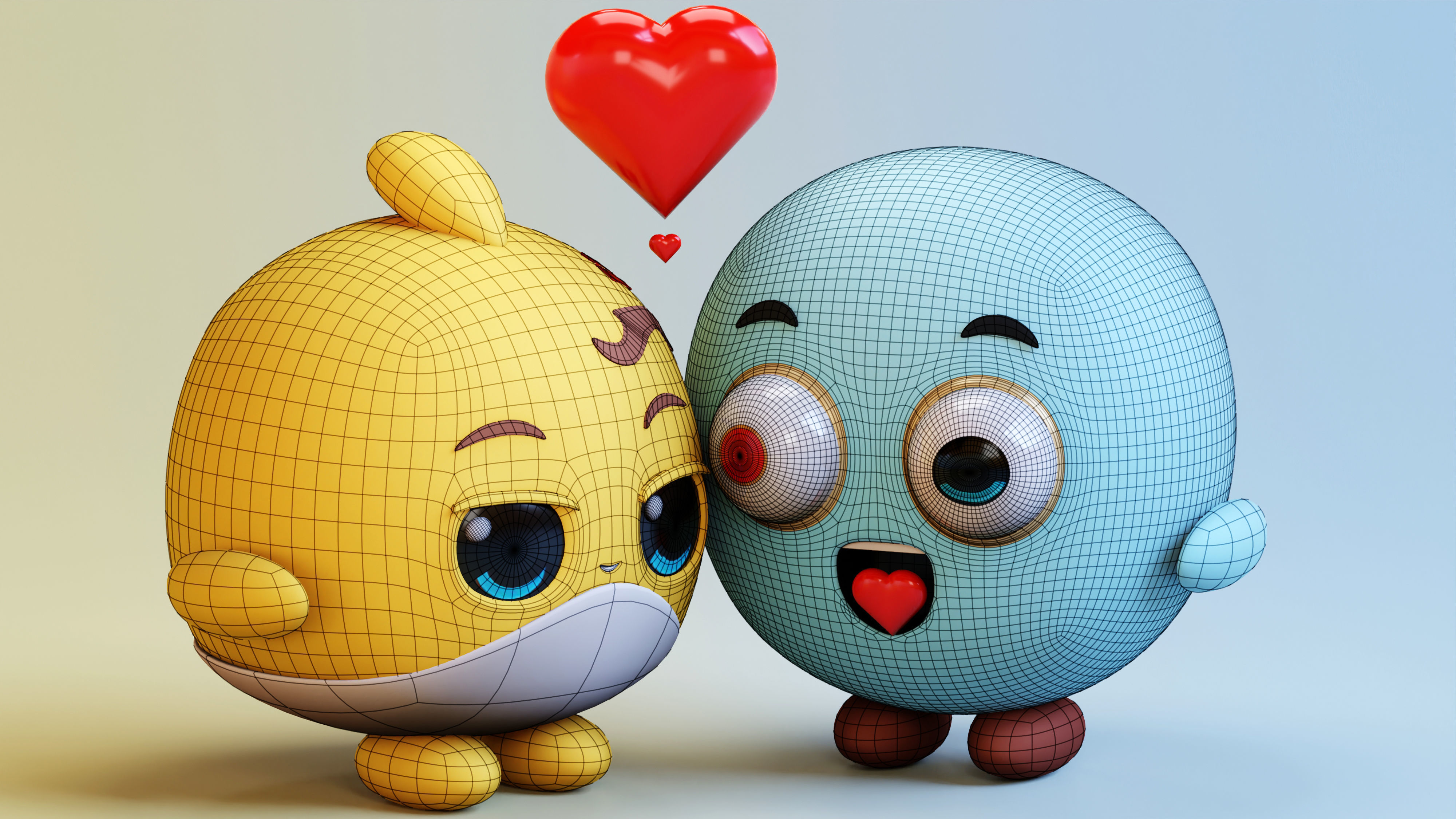 Cute Lovely Emoji Couple Low-poly 3D model_8