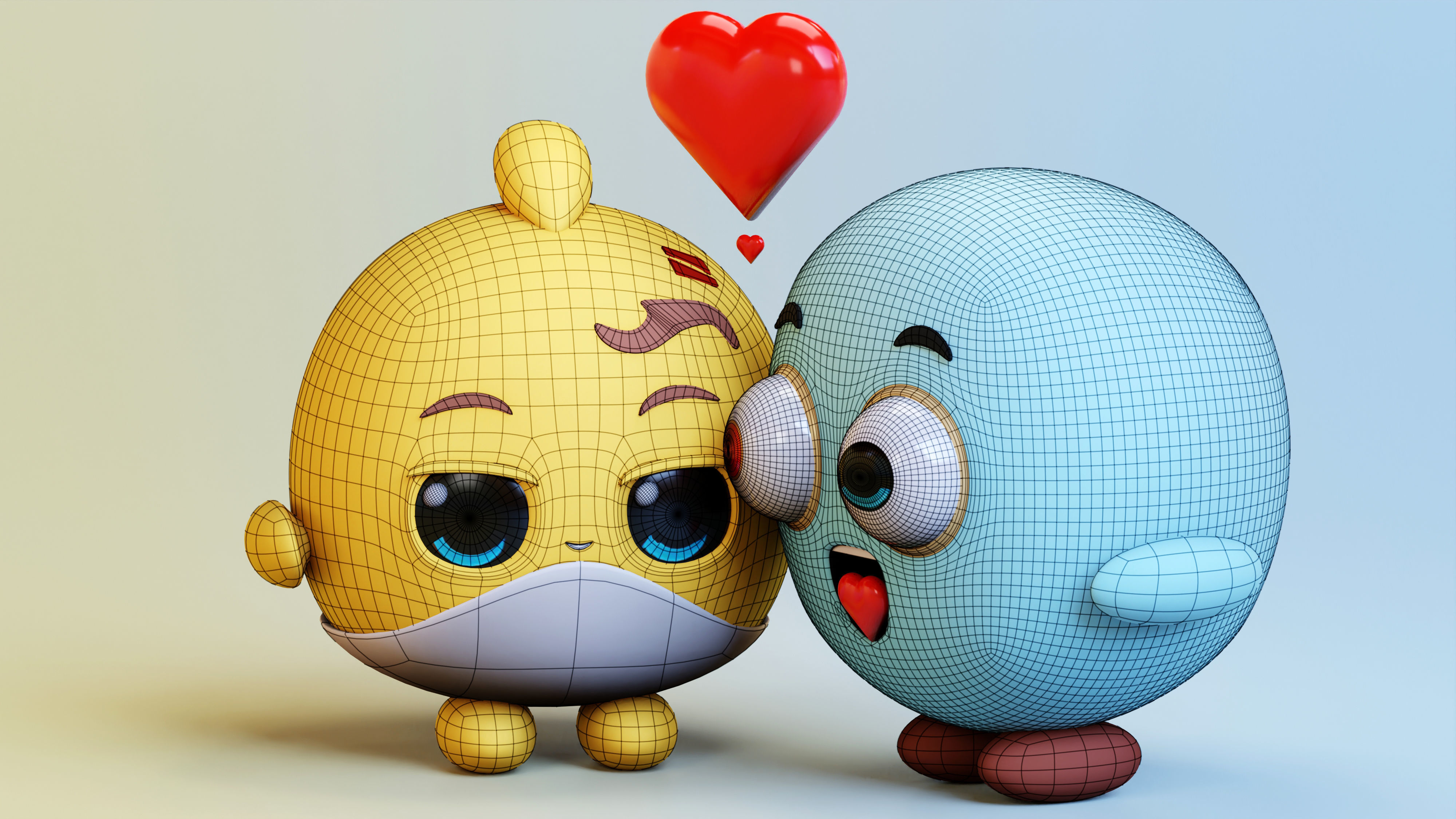 Cute Lovely Emoji Couple Low-poly 3D model_19