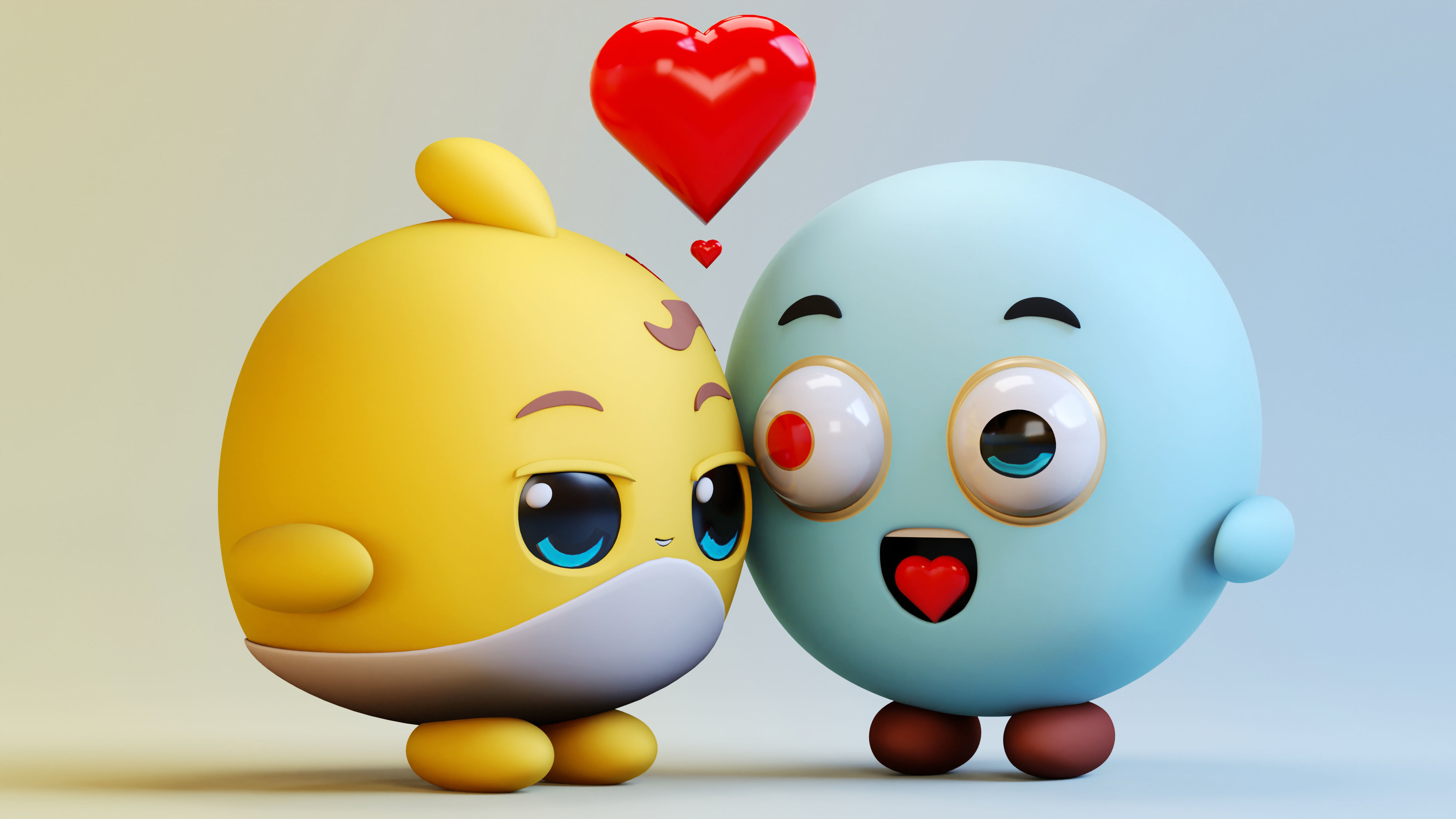 Cute Lovely Emoji Couple Low-poly 3D model_4
