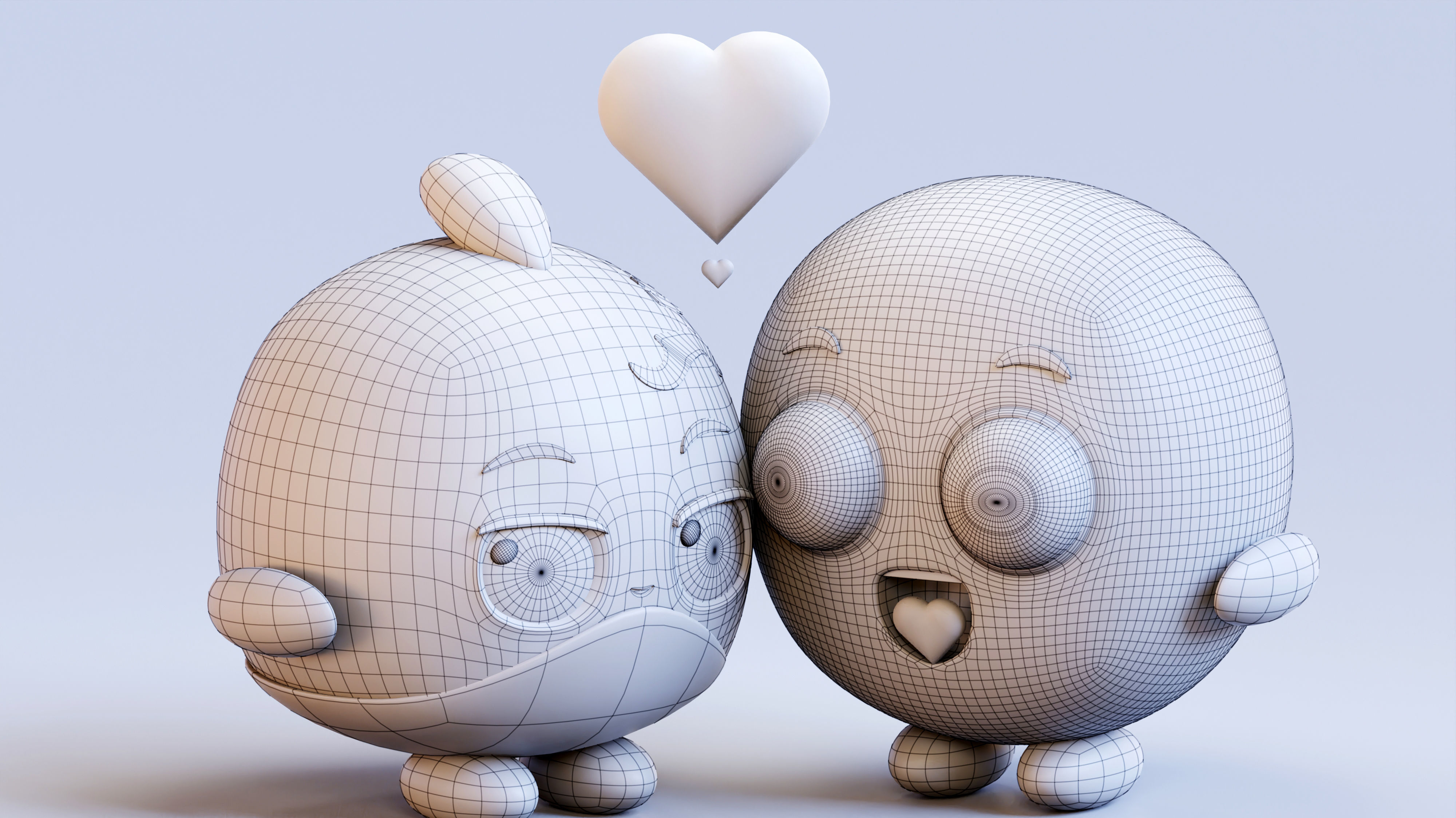 Cute Lovely Emoji Couple Low-poly 3D model_17