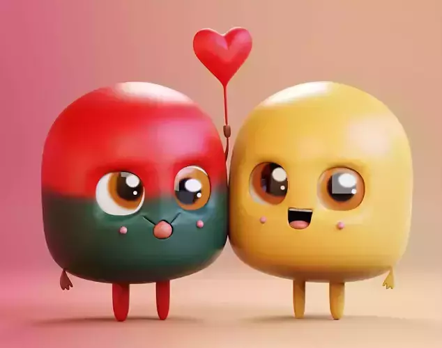 Cute Emoji Couple Love 3D model