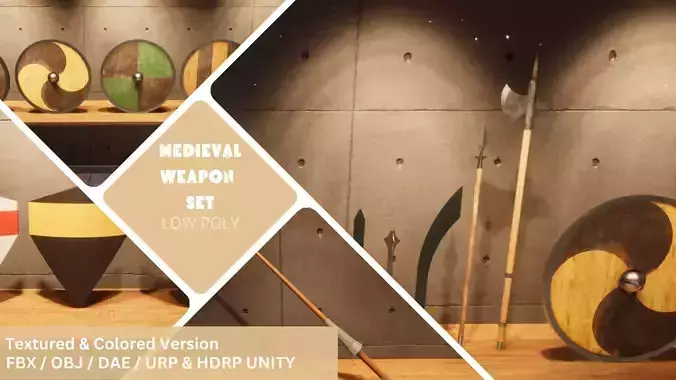 Medieval Weapons Set - Lowpoly Textured and Colorbased  3D Model Collection