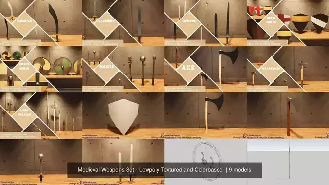Medieval Weapons Set - Lowpoly Textured and Colorbased 