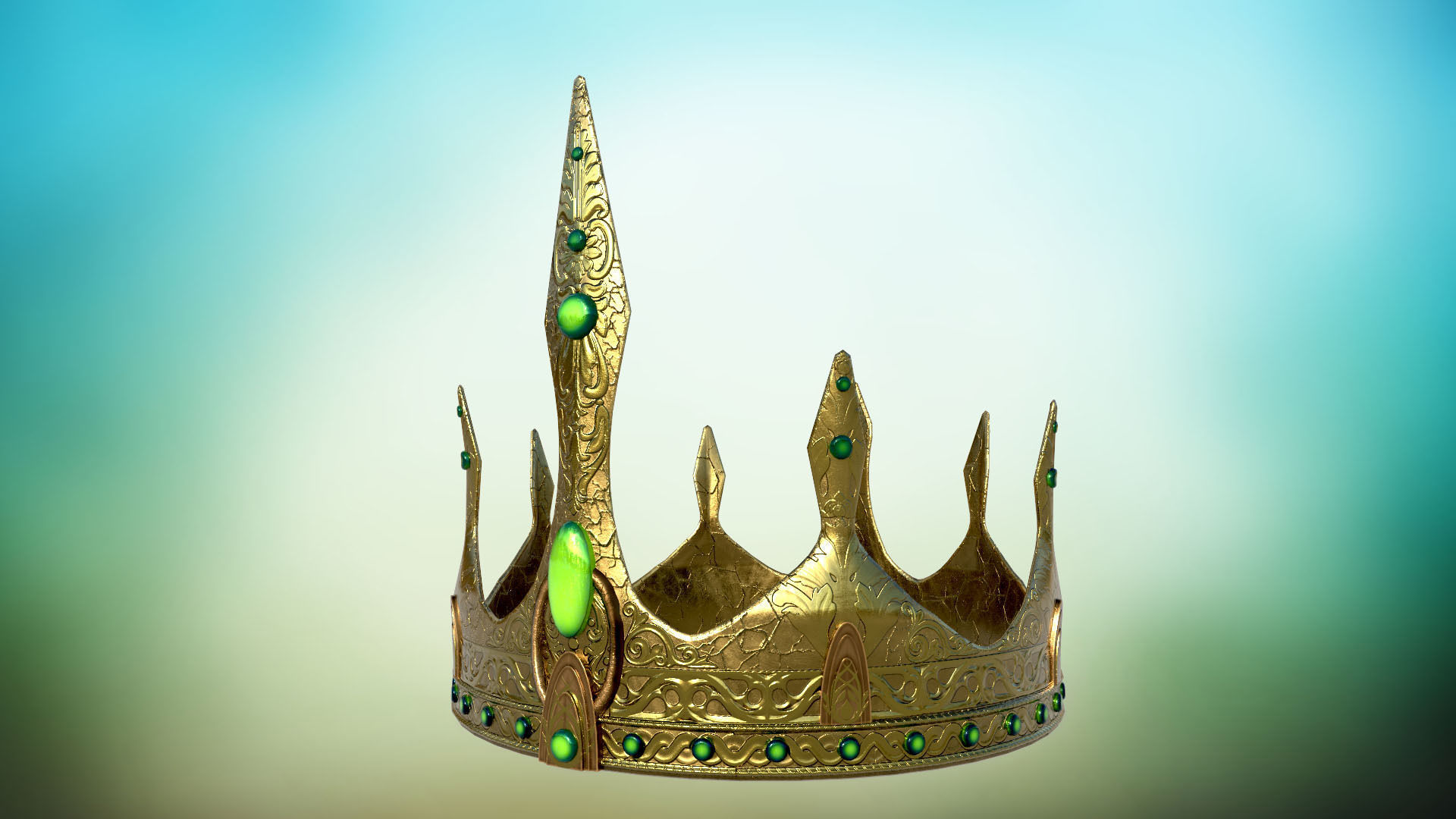 Old Medieval Crown  PBR  game ready Low-poly 3D model_1