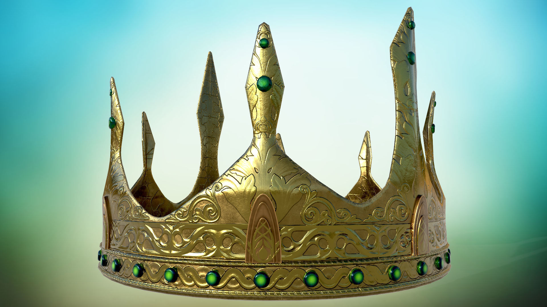 Old Medieval Crown  PBR  game ready Low-poly 3D model_2
