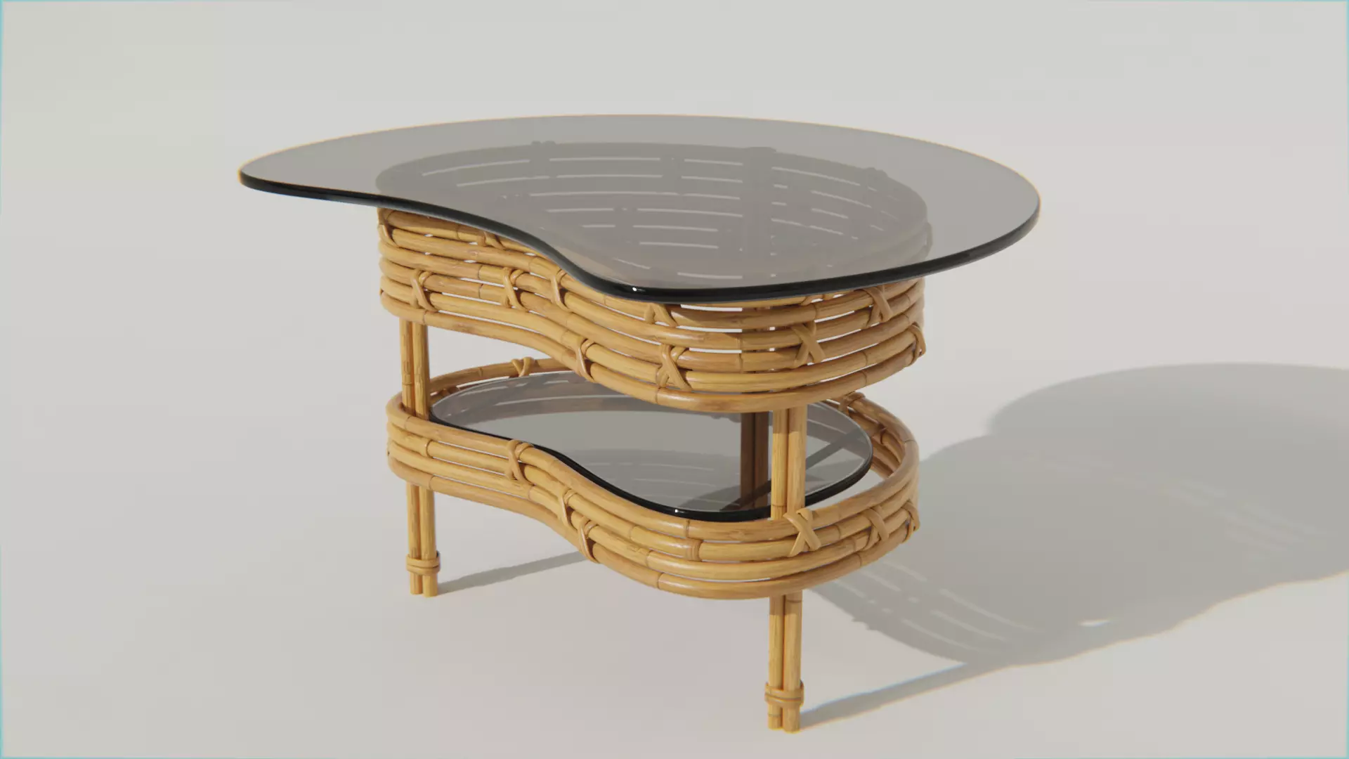 Coffe table from bamboo with dark glass 3D model_0