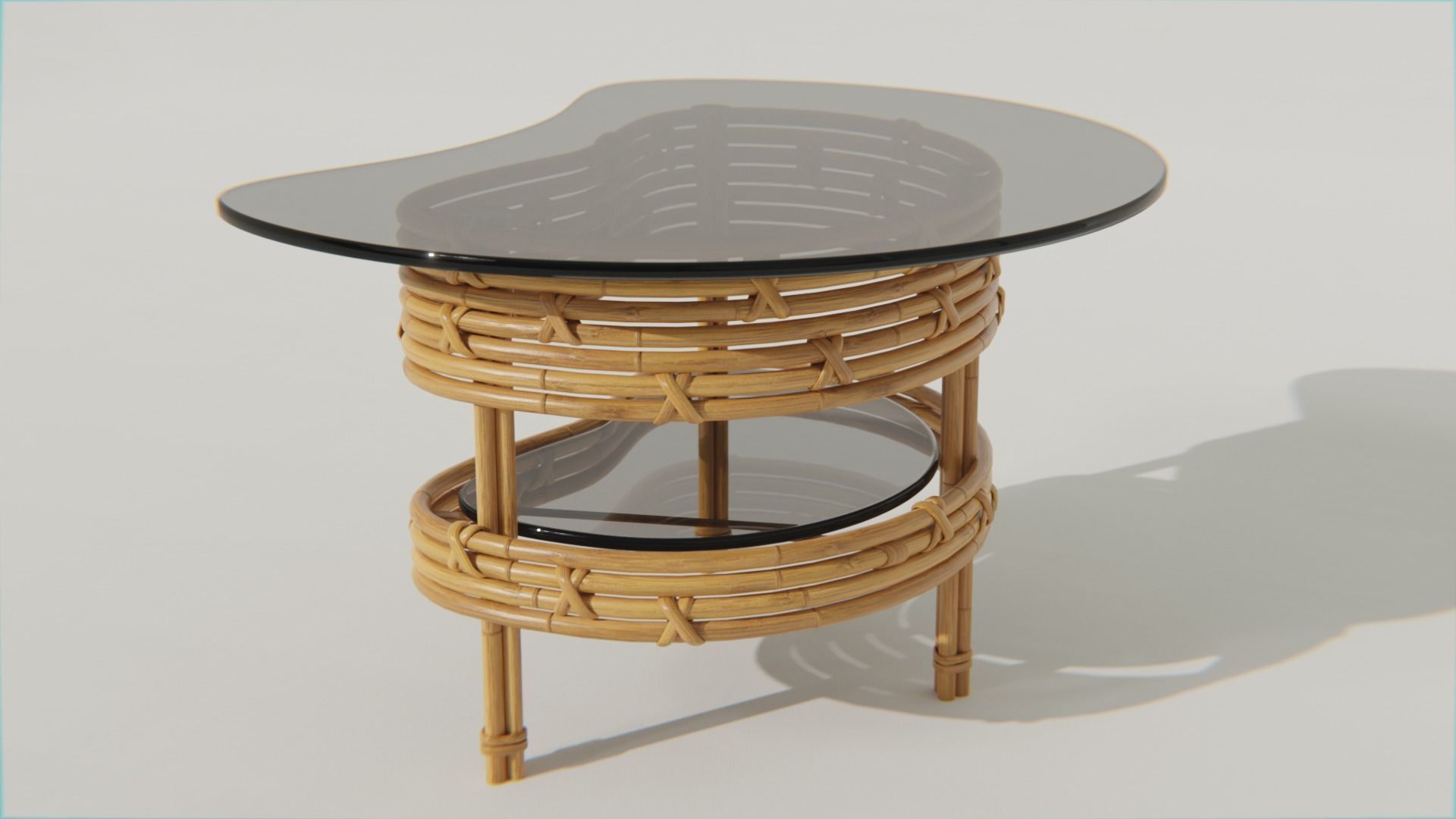 Coffe table from bamboo with dark glass 3D model_1
