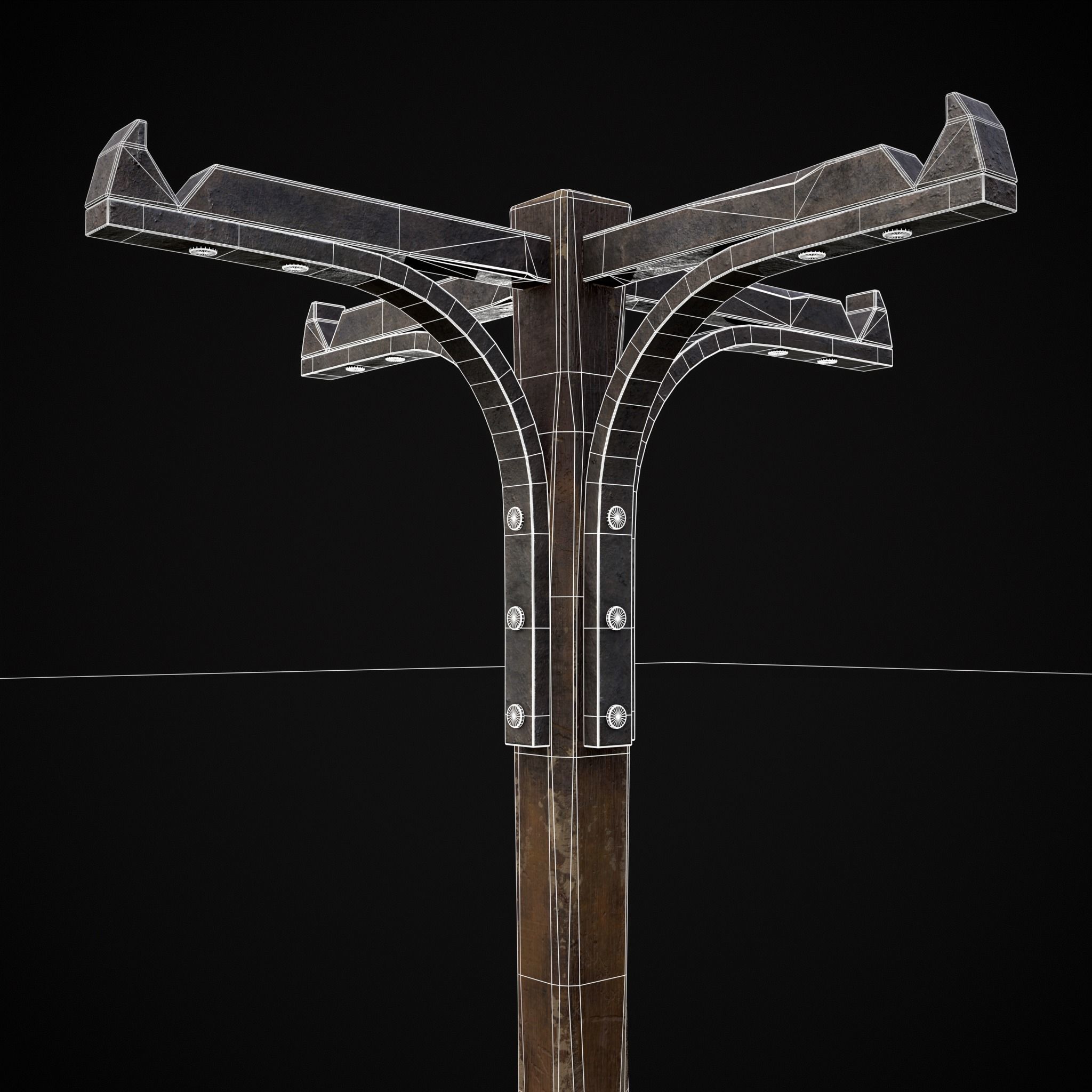 Wooden Bucket Stand Low-poly 3D model_28