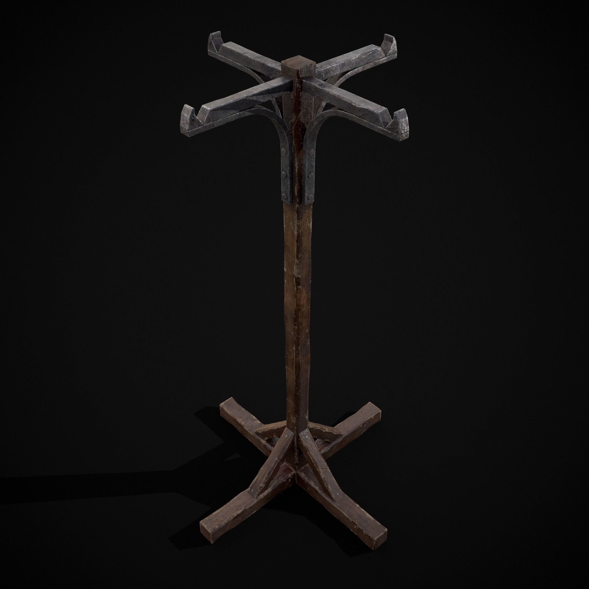 Wooden Bucket Stand Low-poly 3D model_3
