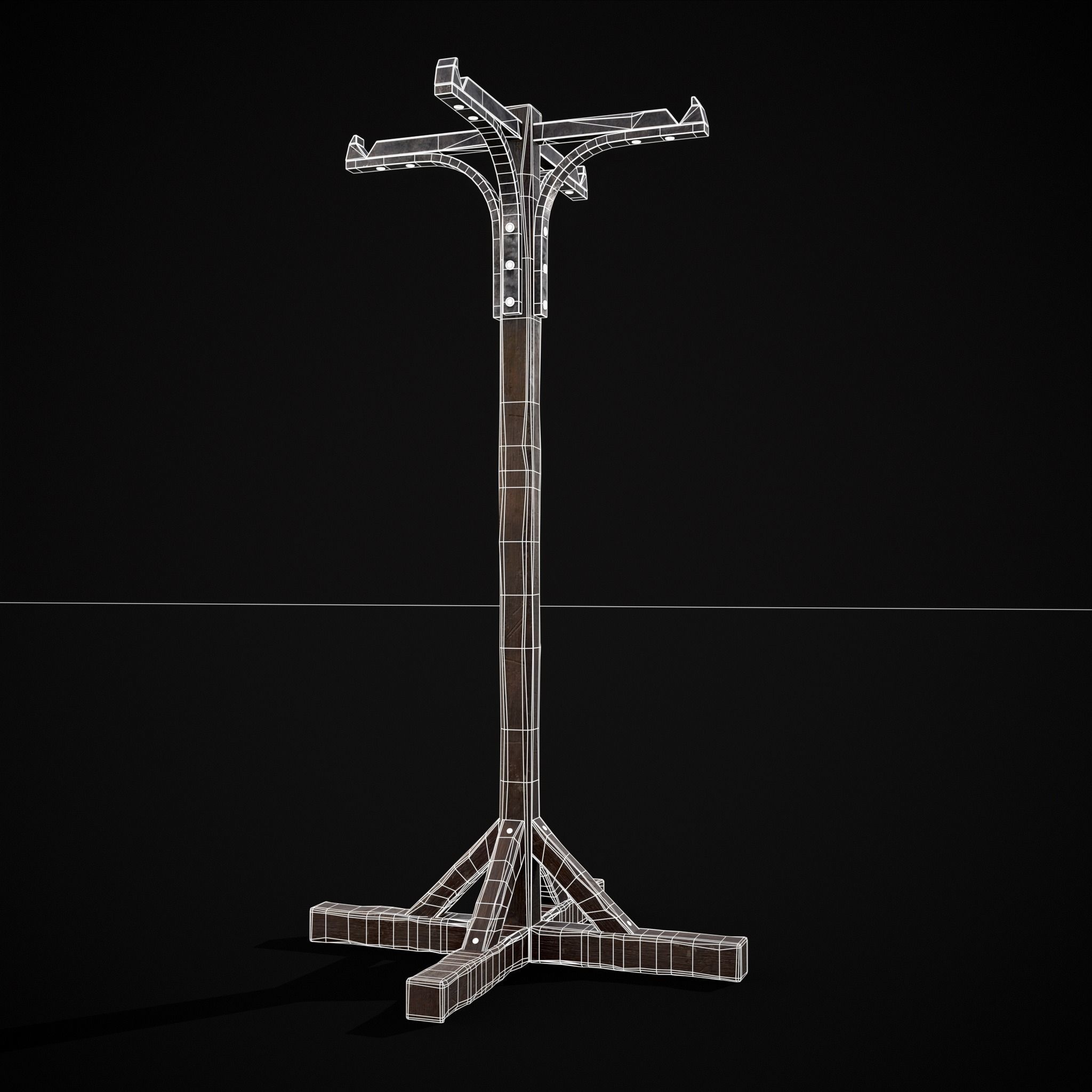 Wooden Bucket Stand Low-poly 3D model_22