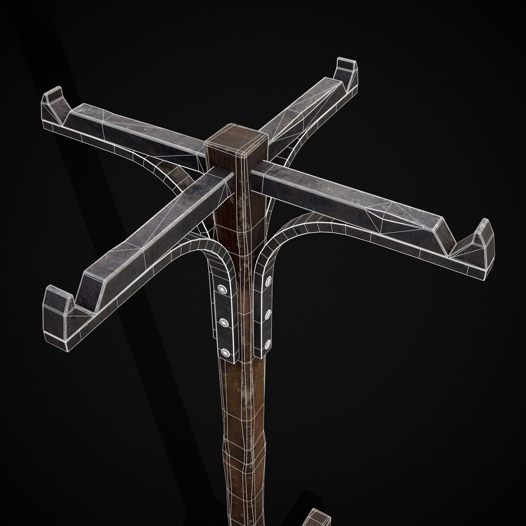 Wooden Bucket Stand Low-poly 3D model_10