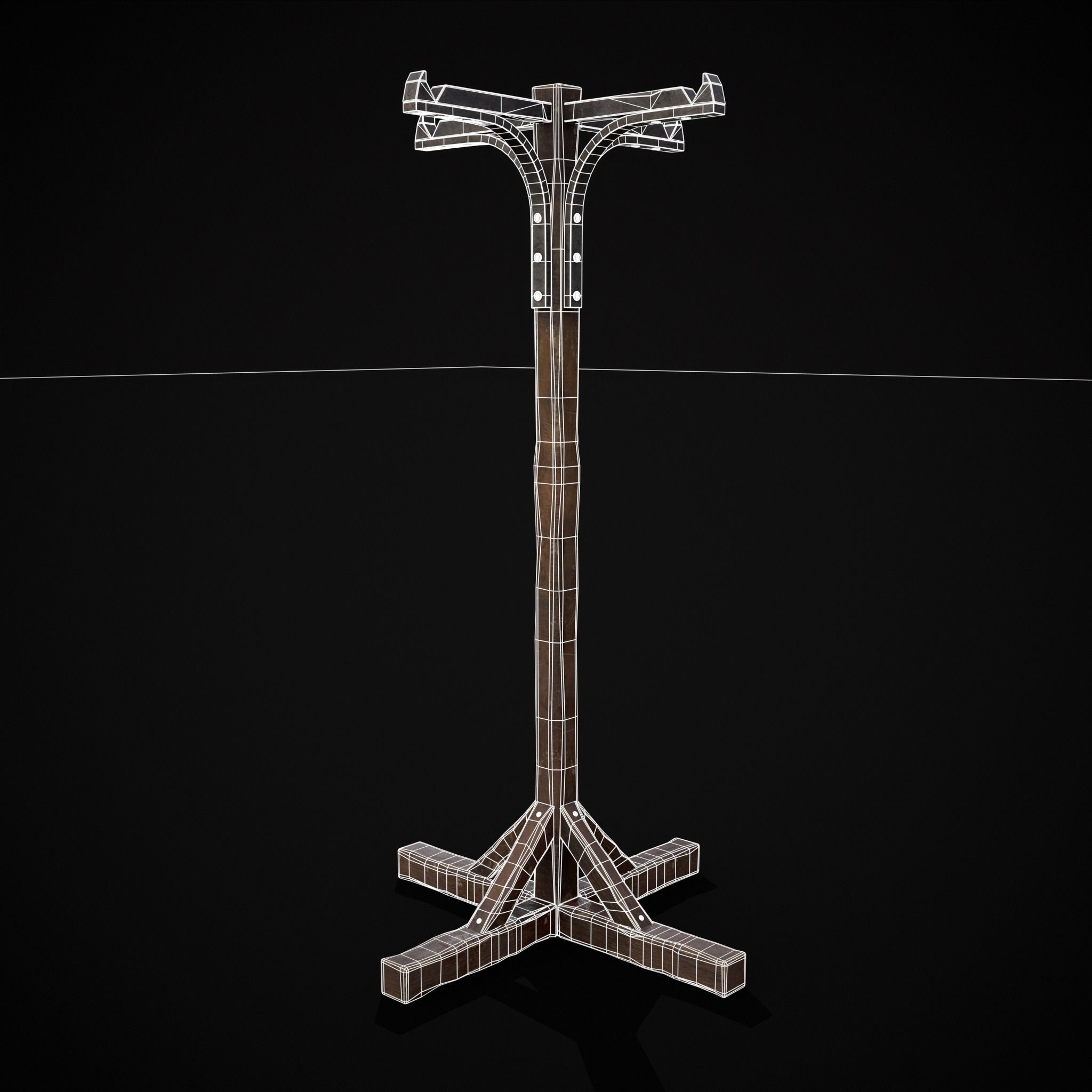 Wooden Bucket Stand Low-poly 3D model_26