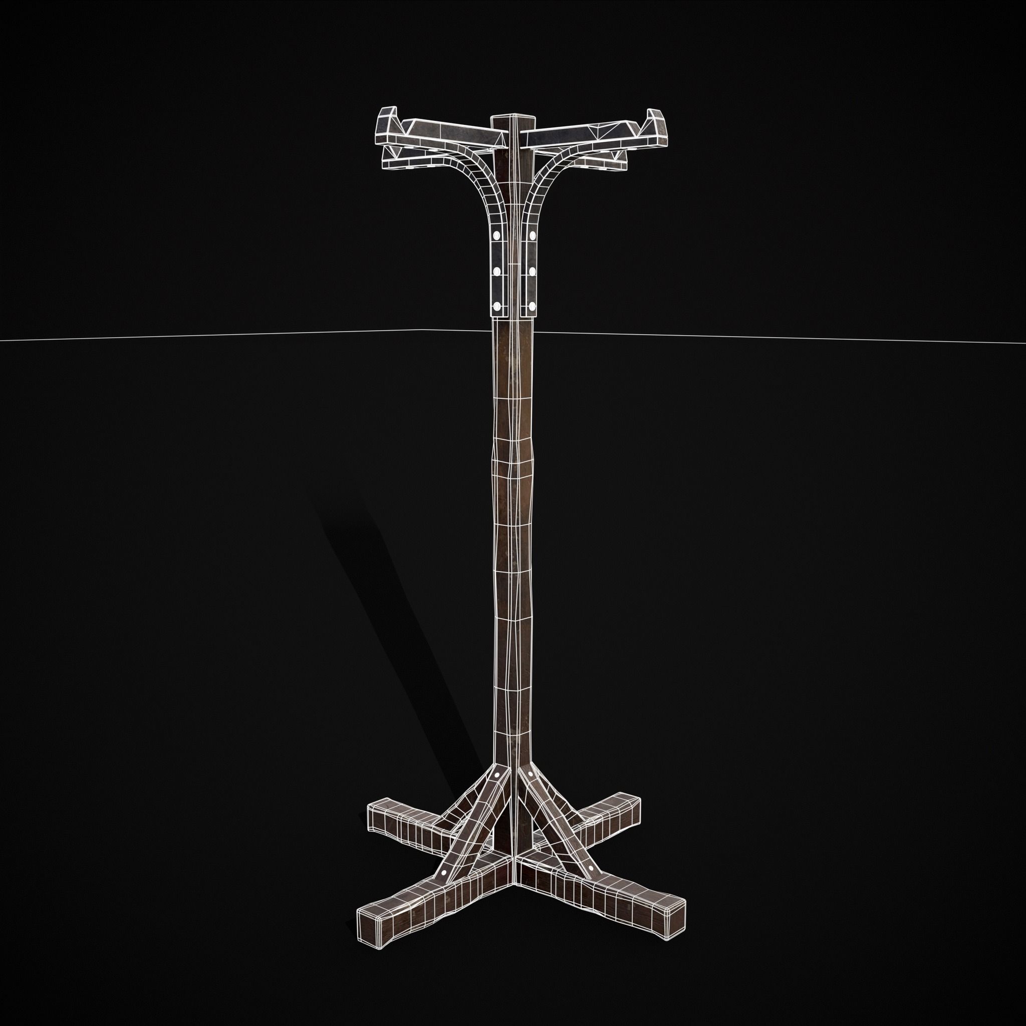 Wooden Bucket Stand Low-poly 3D model_2