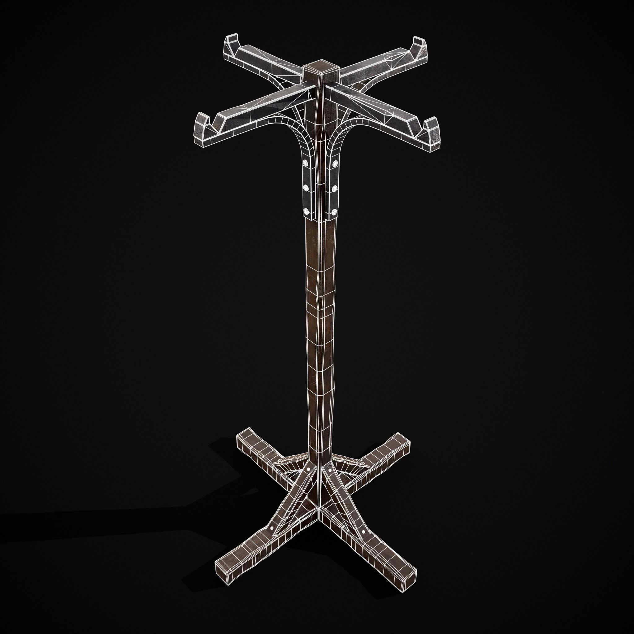 Wooden Bucket Stand Low-poly 3D model_4