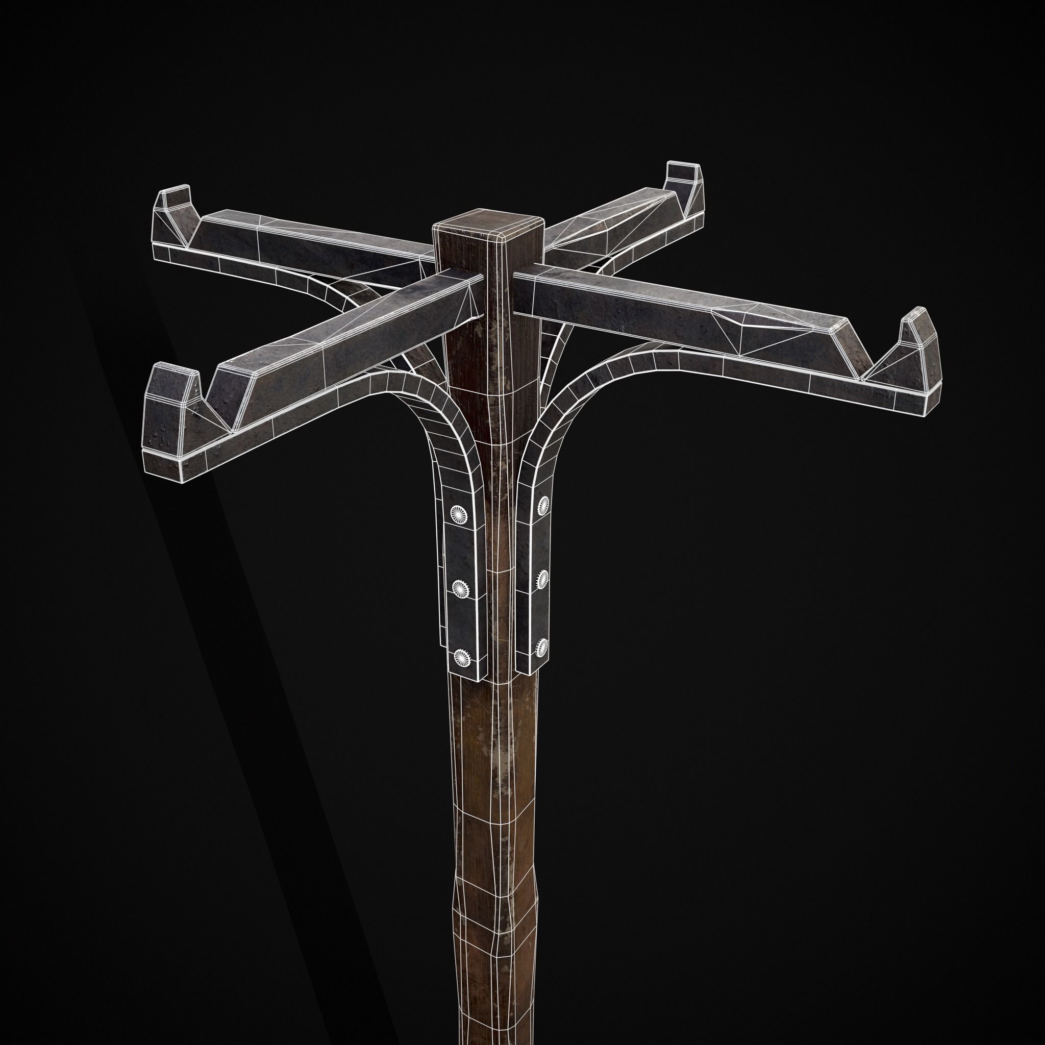 Wooden Bucket Stand Low-poly 3D model_6