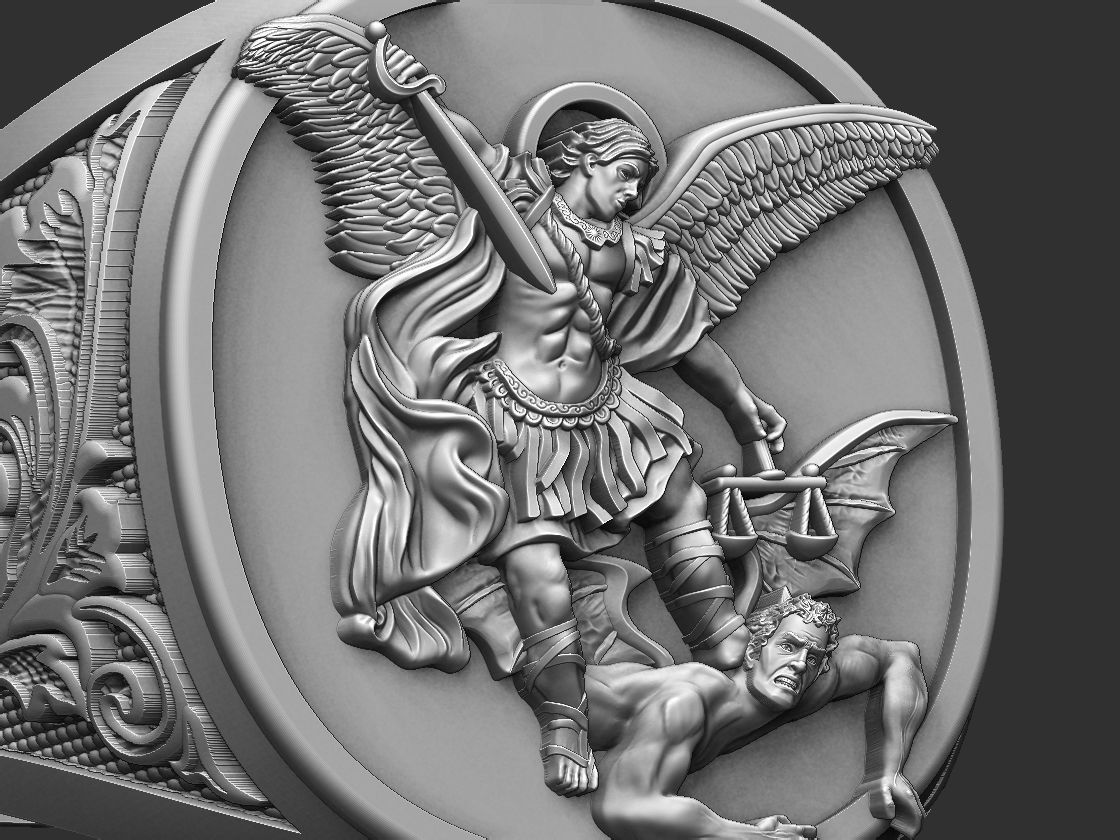 Saint Michael the Archangel Ring 3D print model_5