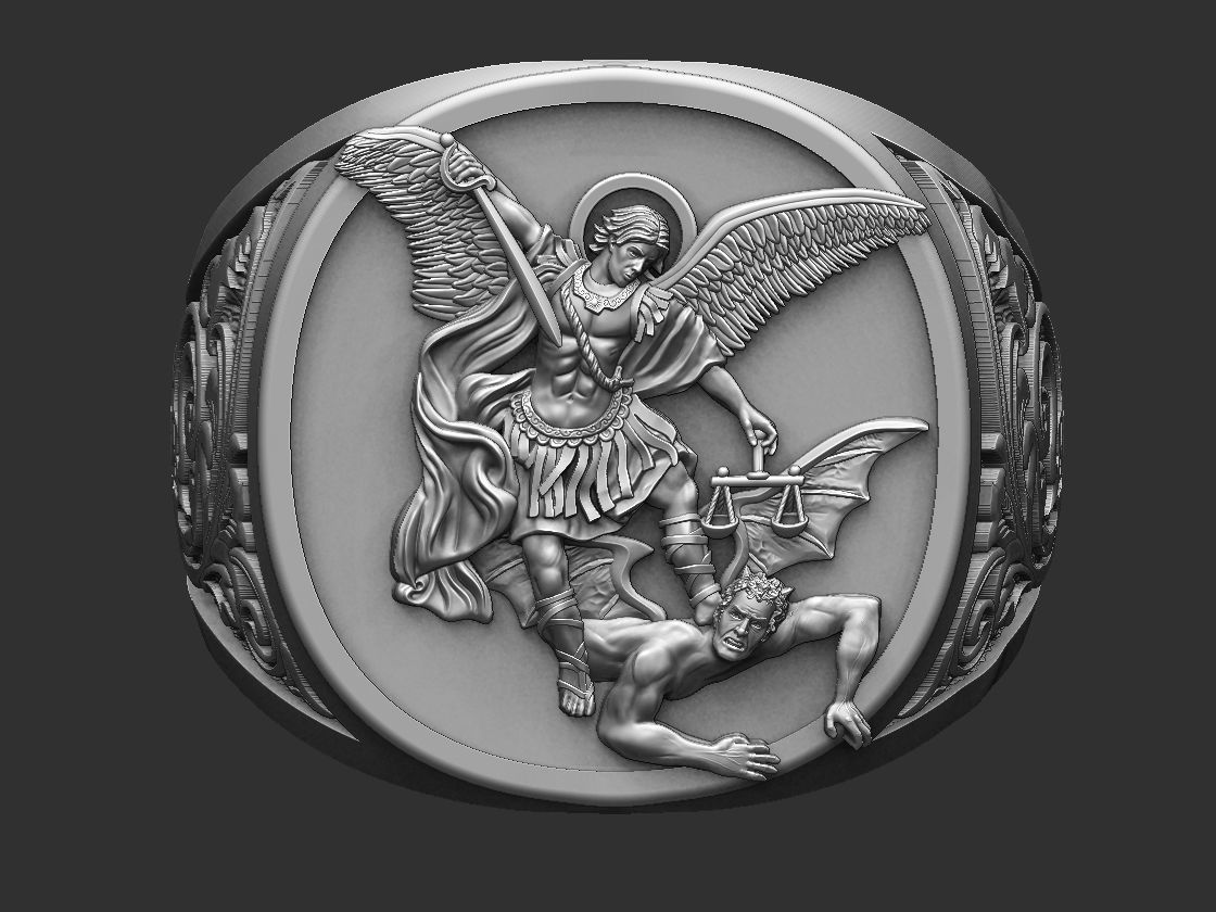 Saint Michael the Archangel Ring 3D print model_1