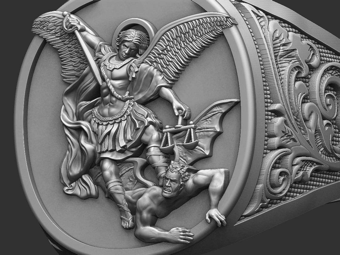 Saint Michael the Archangel Ring 3D print model_15