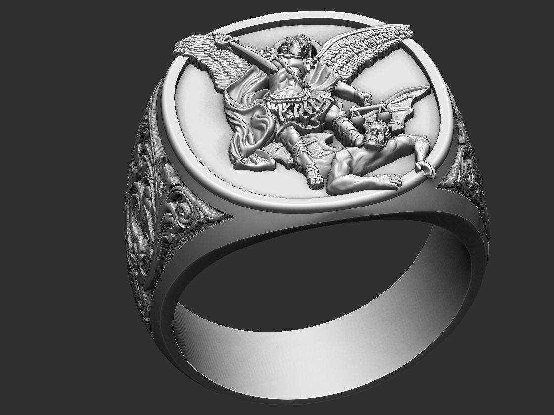 Saint Michael the Archangel Ring 3D print model_7