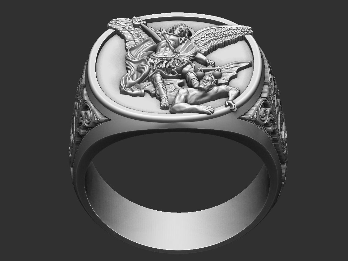 Saint Michael the Archangel Ring 3D print model_2