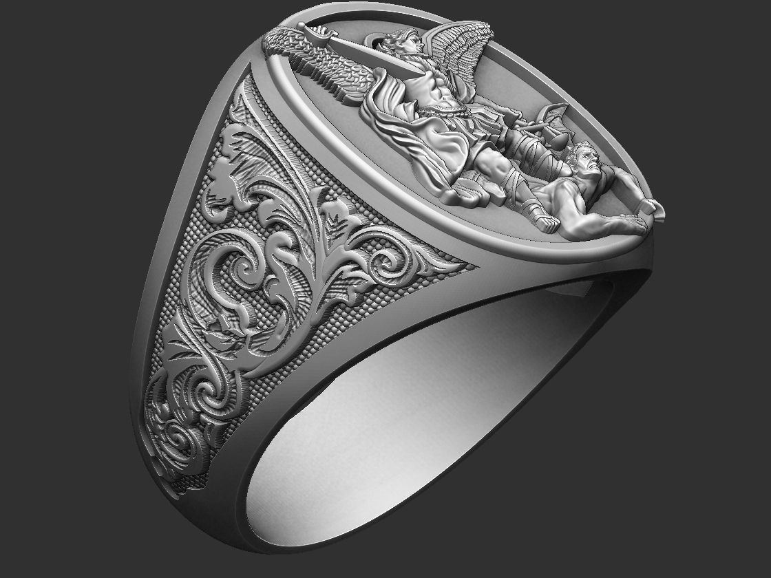Saint Michael the Archangel Ring 3D print model_8
