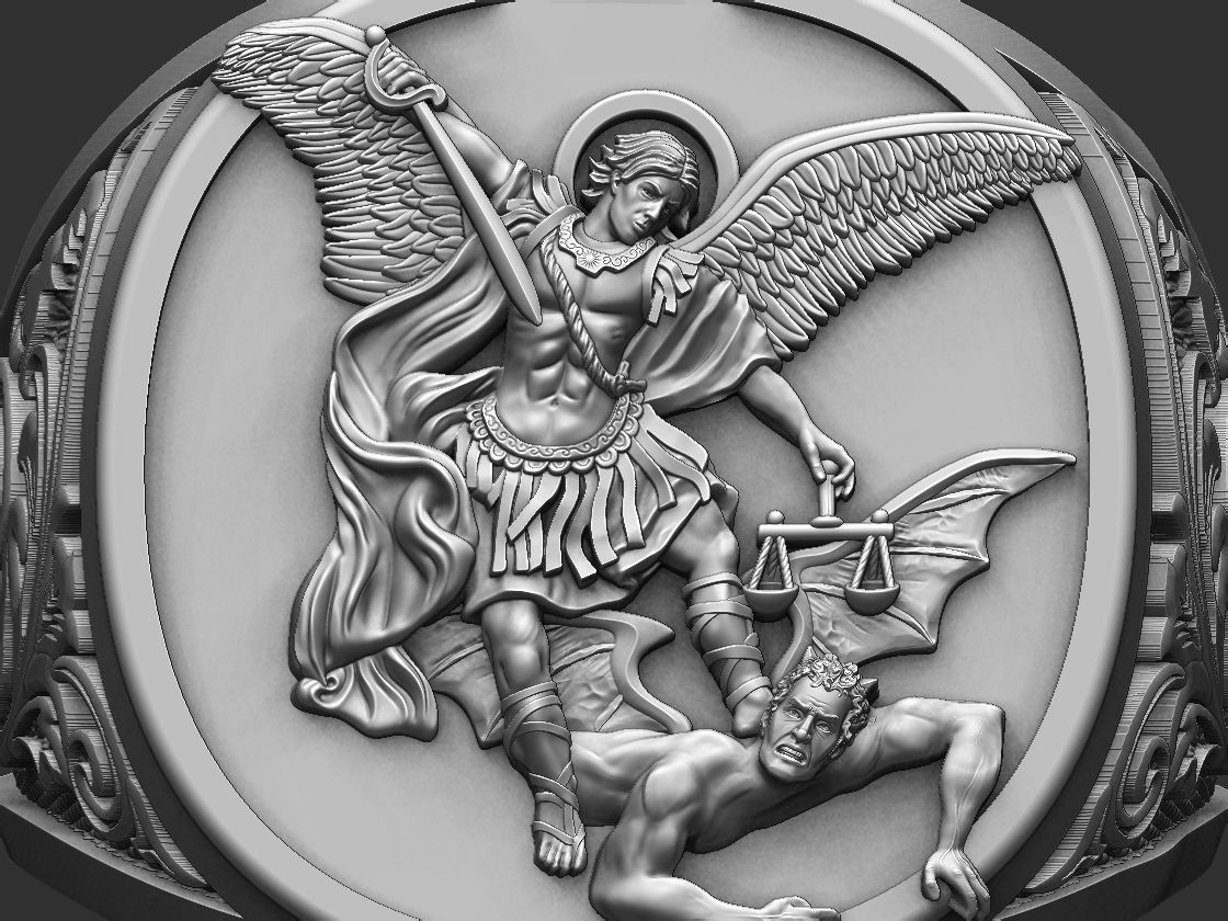 Saint Michael the Archangel Ring 3D print model_4