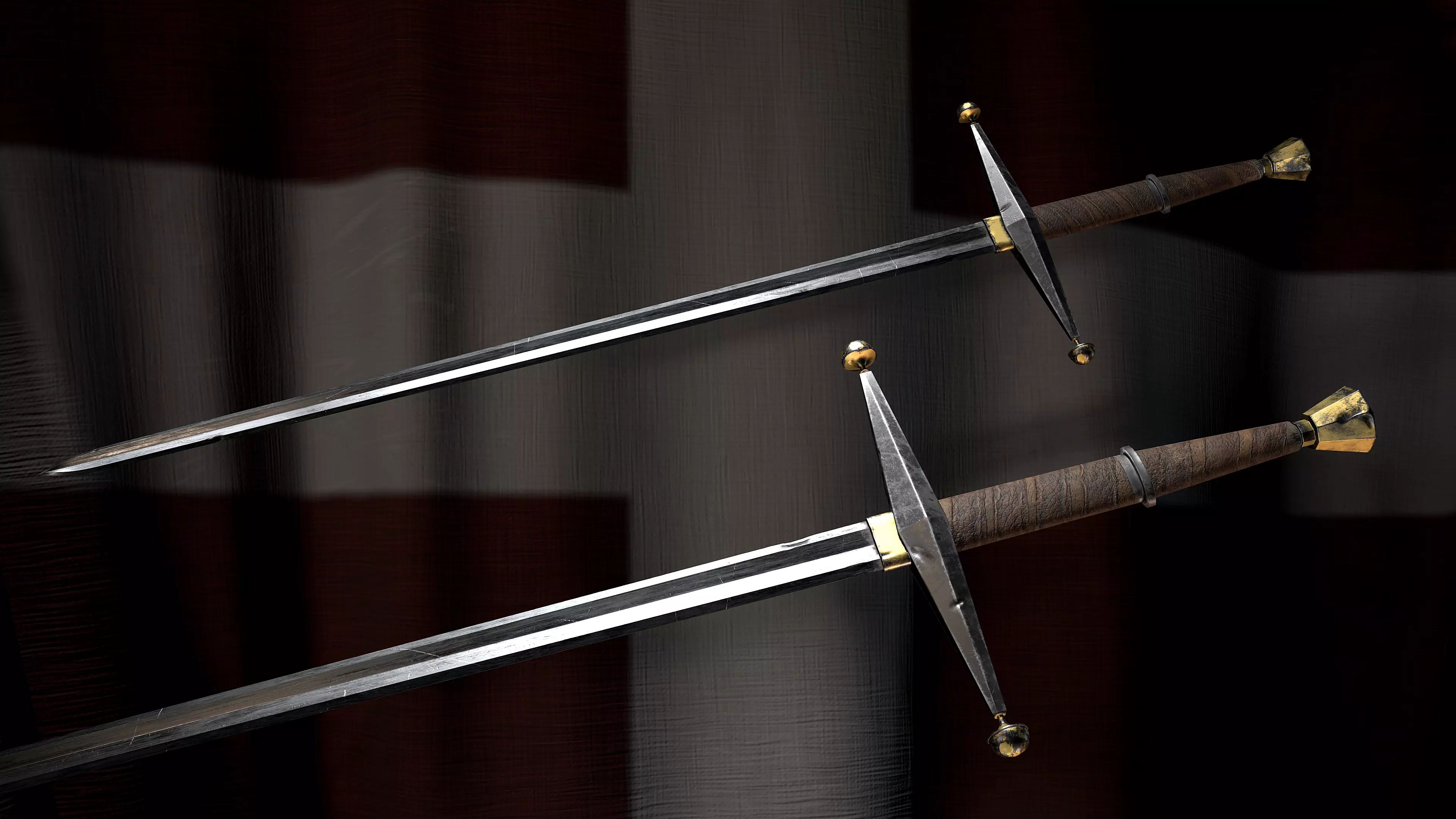 Medieval battle templar sword Game ready Low-poly 3D model_0