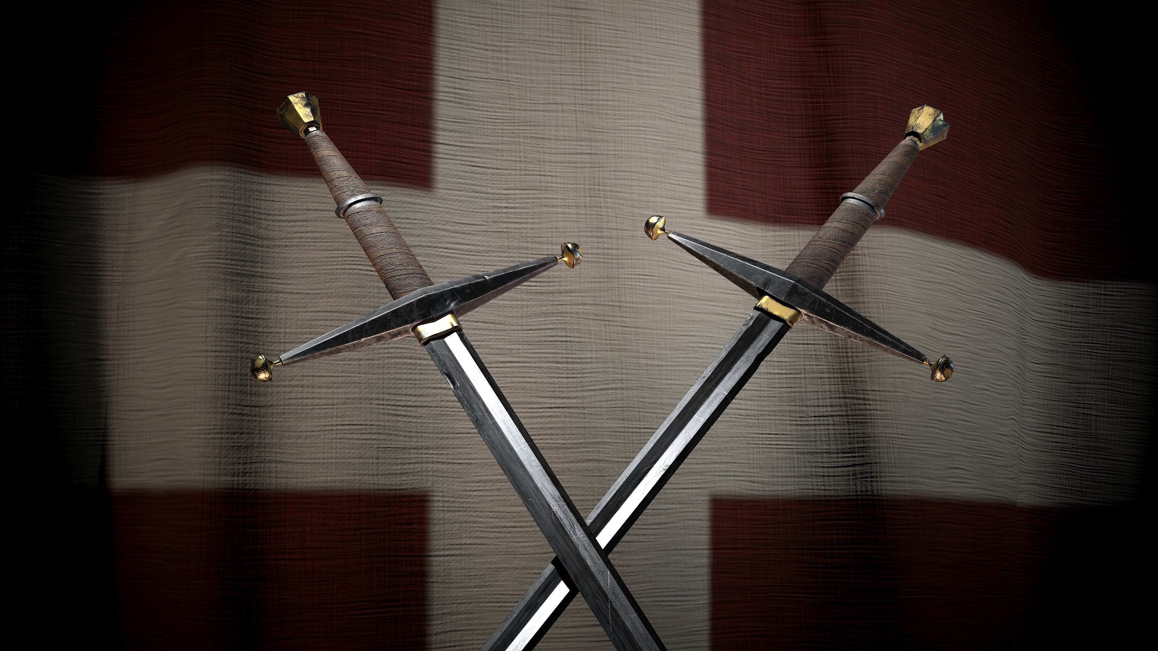 Medieval battle templar sword Game ready Low-poly 3D model_5