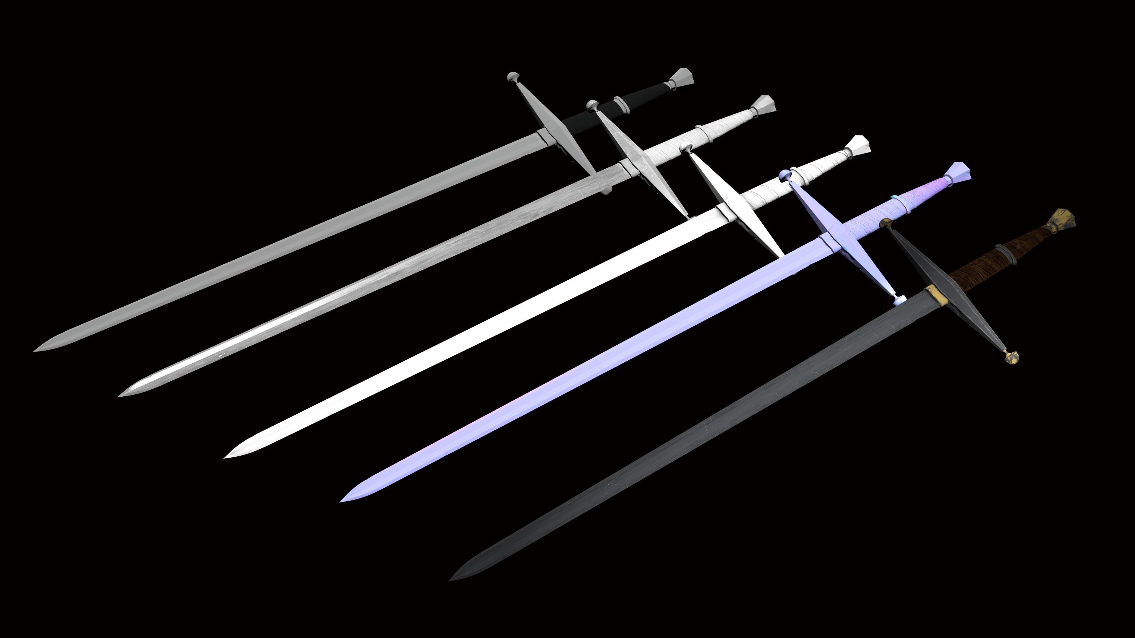 Medieval battle templar sword Game ready Low-poly 3D model_6