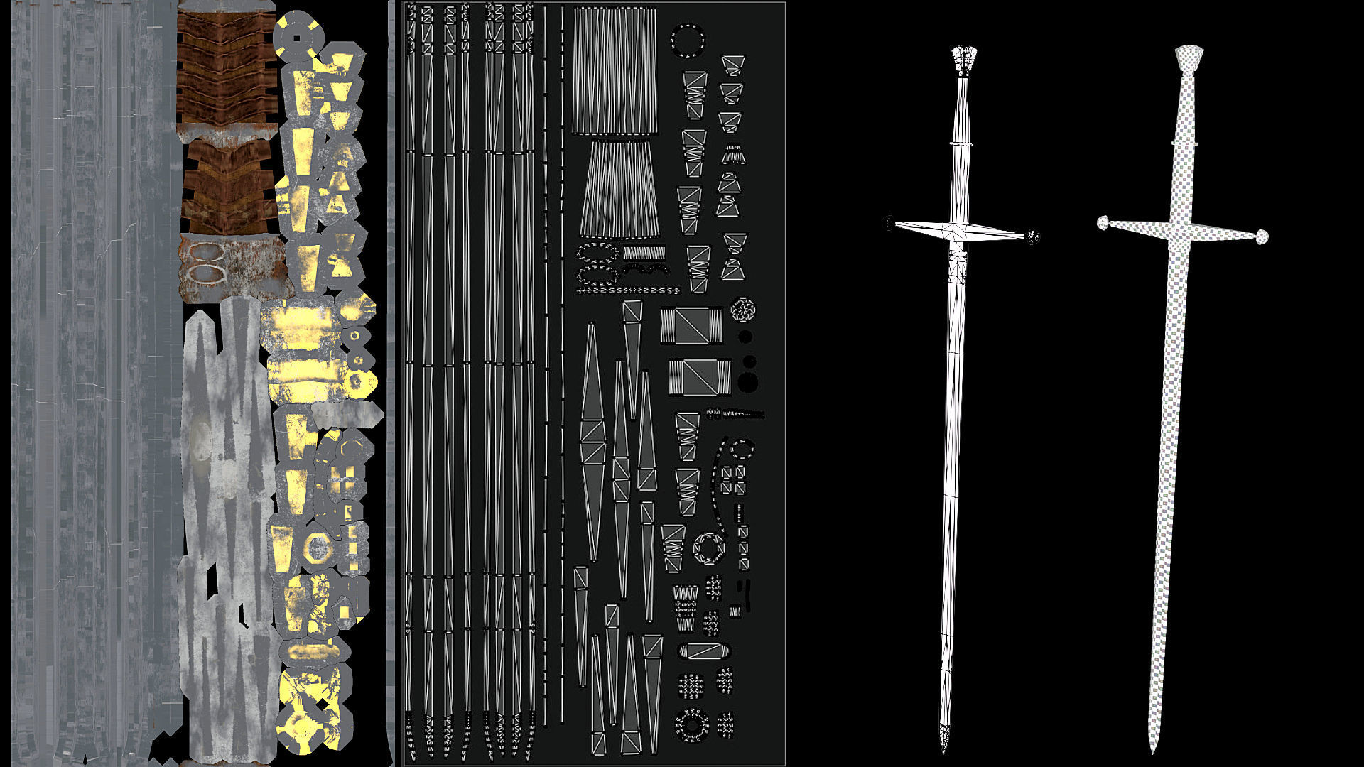 Medieval battle templar sword Game ready Low-poly 3D model_7