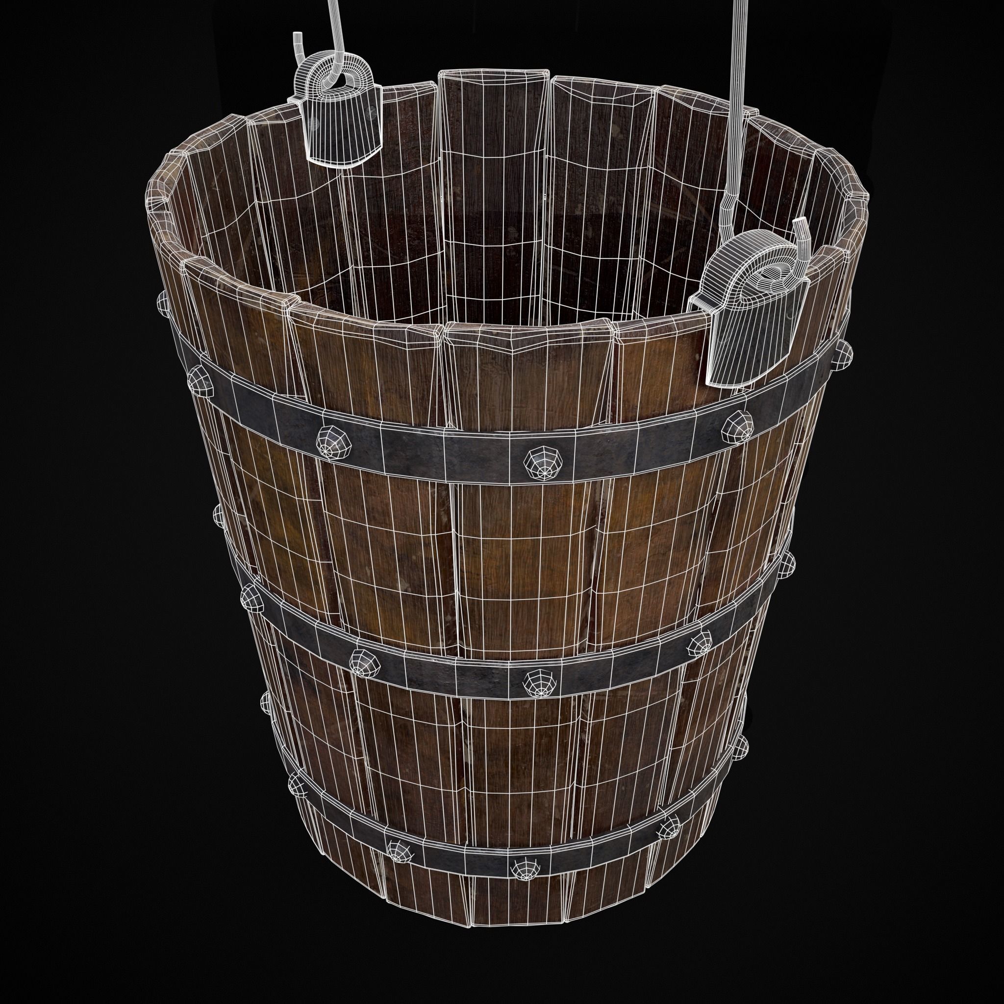 Reinforced Wooden Bucket Low-poly 3D model_36